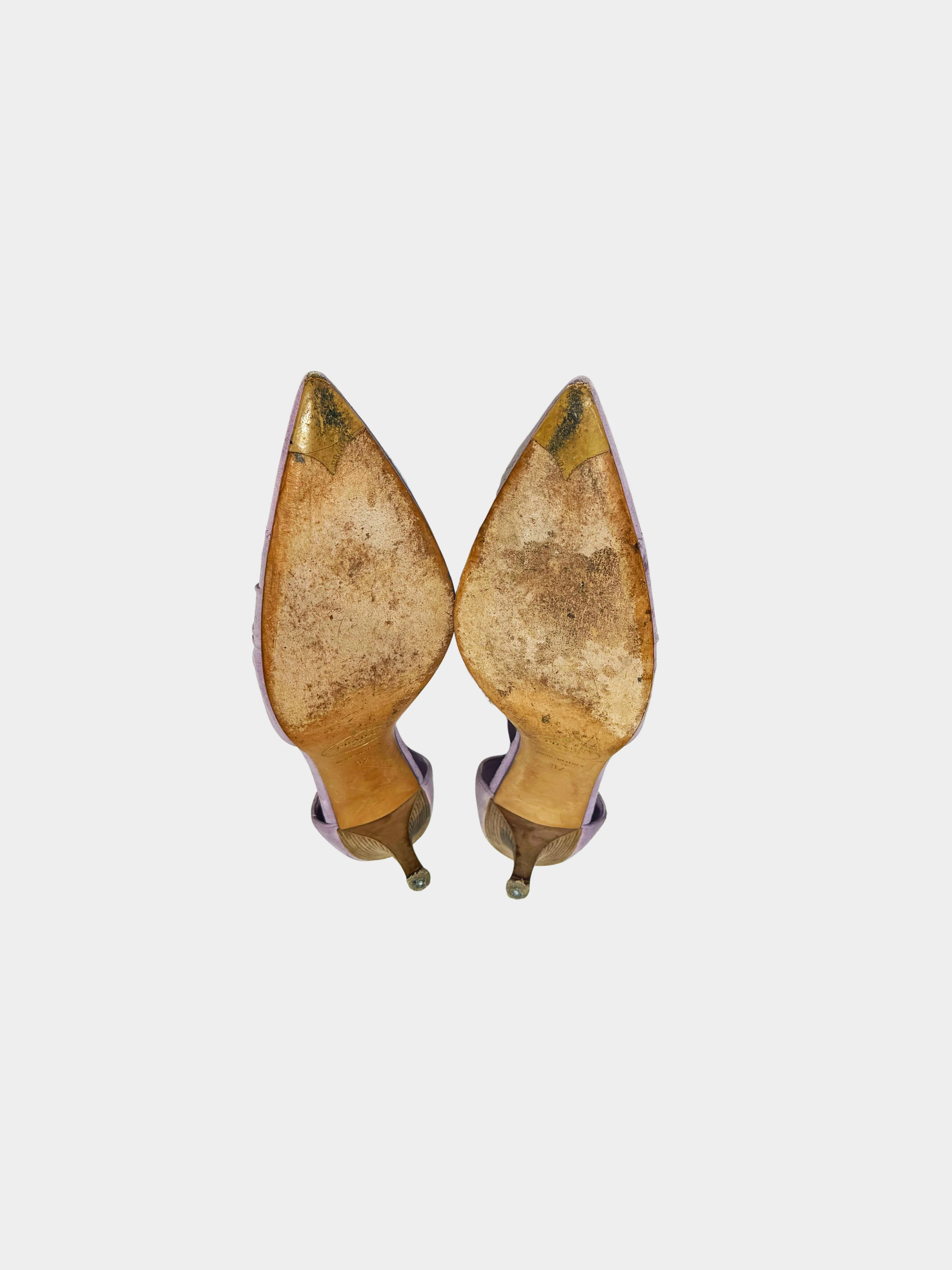 Prada 2000s Purple Suede Gathered-detail Heels - Image 3