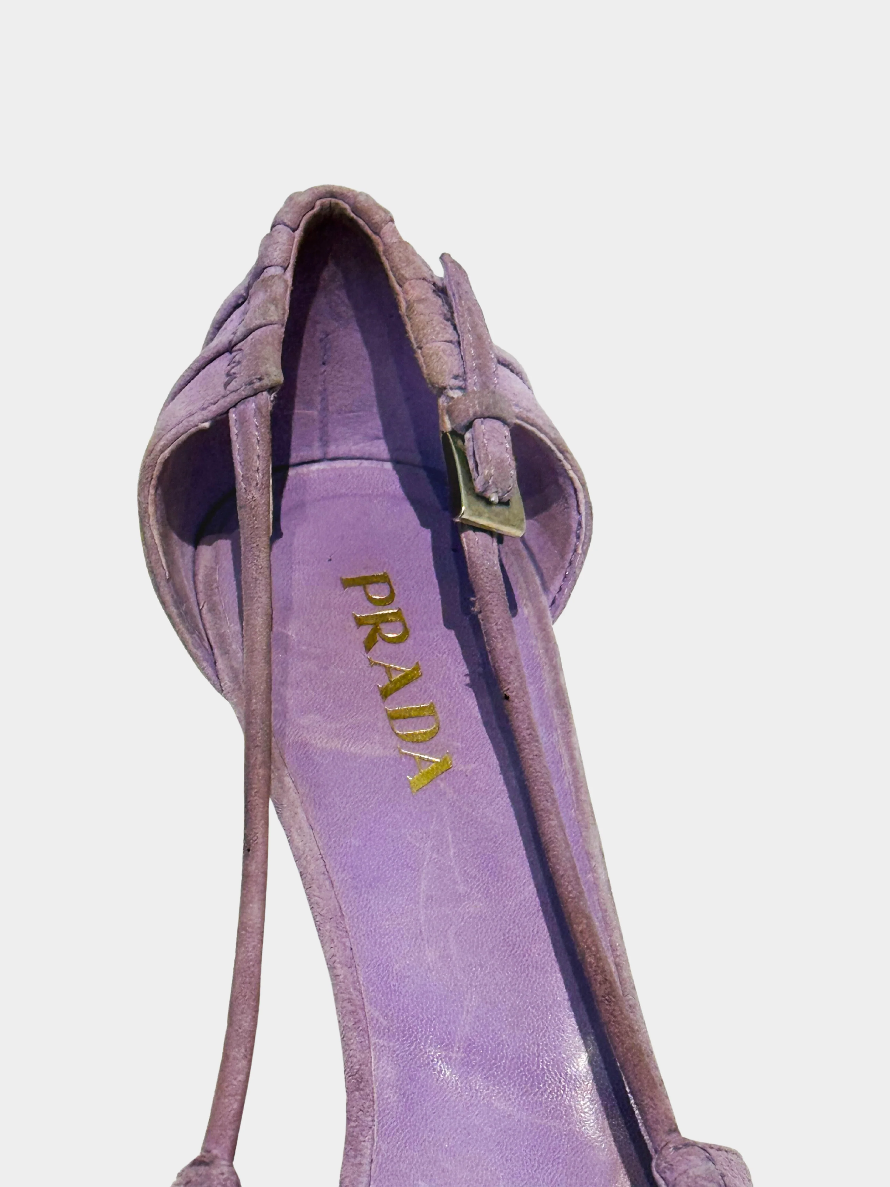 Prada 2000s Purple Suede Gathered-detail Heels - Image 4