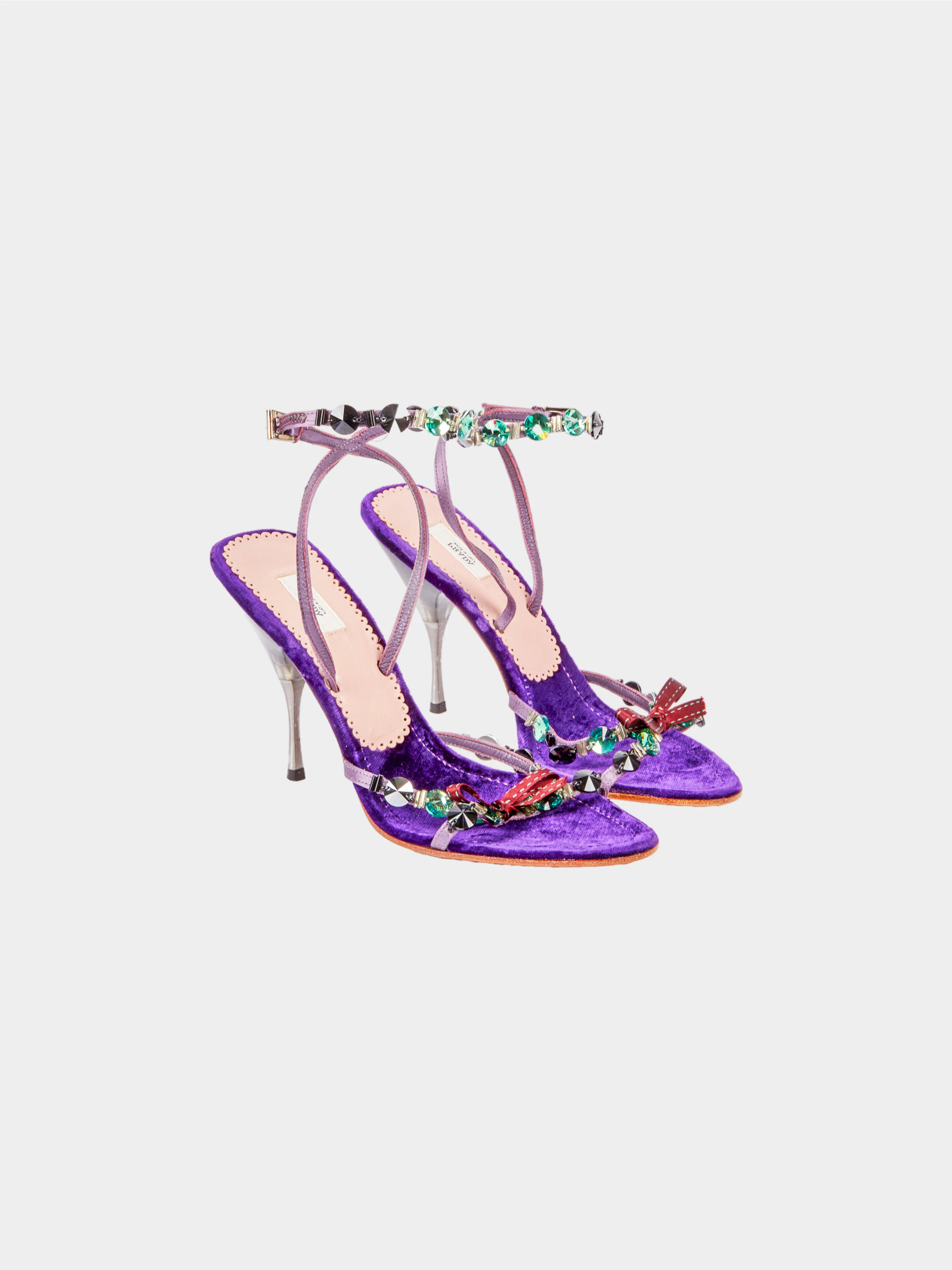Prada 2000s Purple Velvet Crystal Embellished Plexiglass Slingback Heels - Image 2