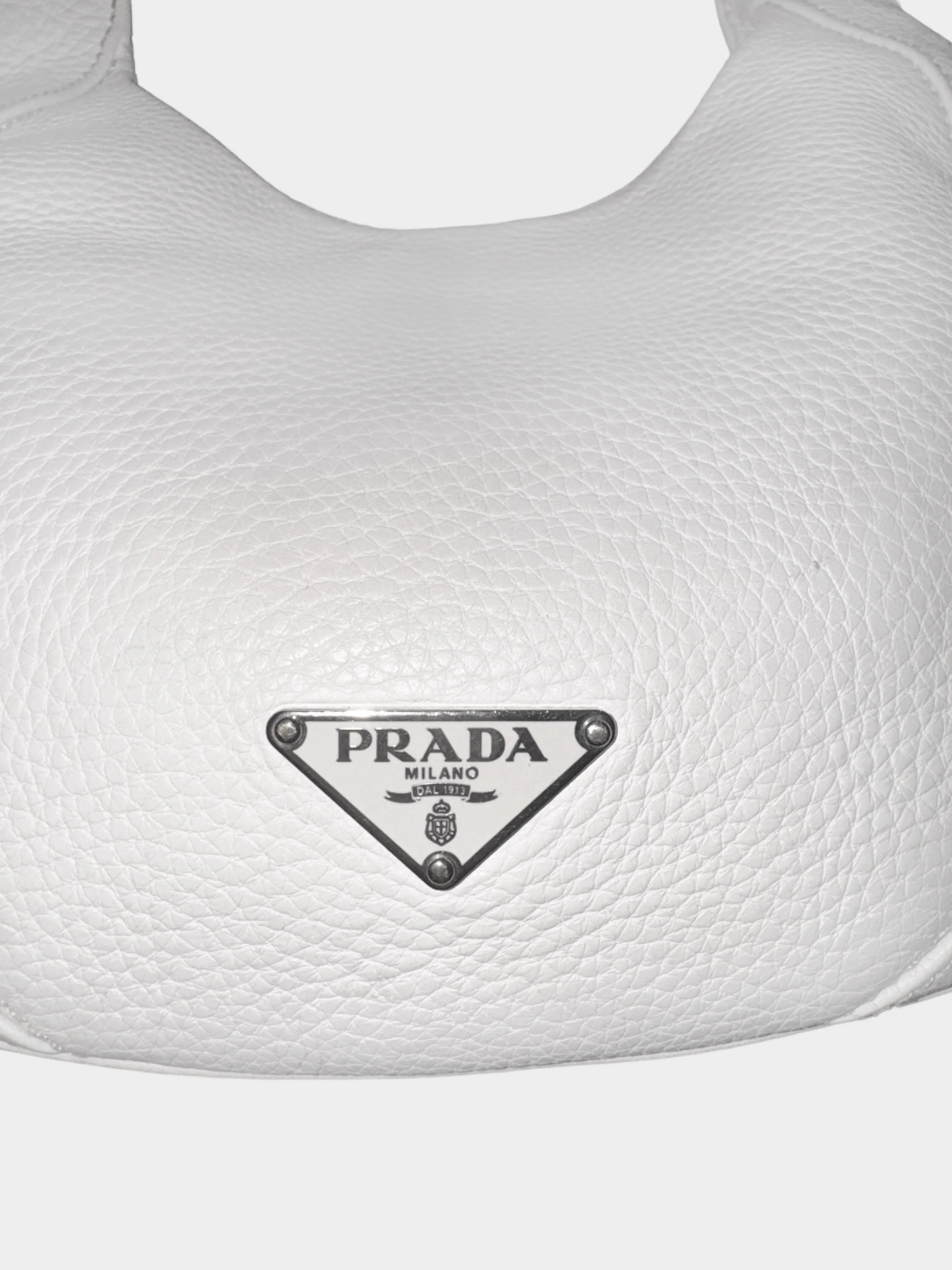 Prada 2000s White Leather Vitello Daino Metal Bar Top Handle Bag - Image 3