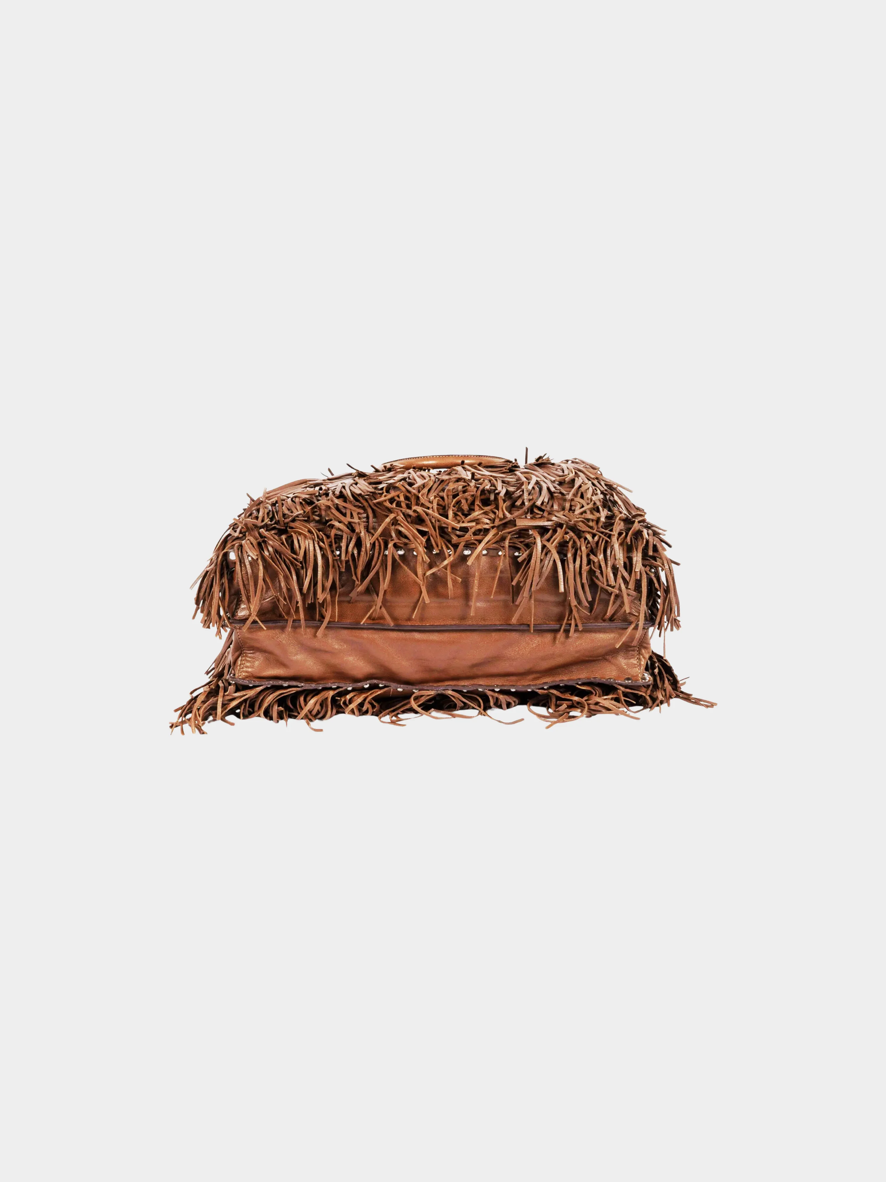 Prada 2006-2007 Brown Lambskin Leather Fringe Large Tote Bag - Image 3