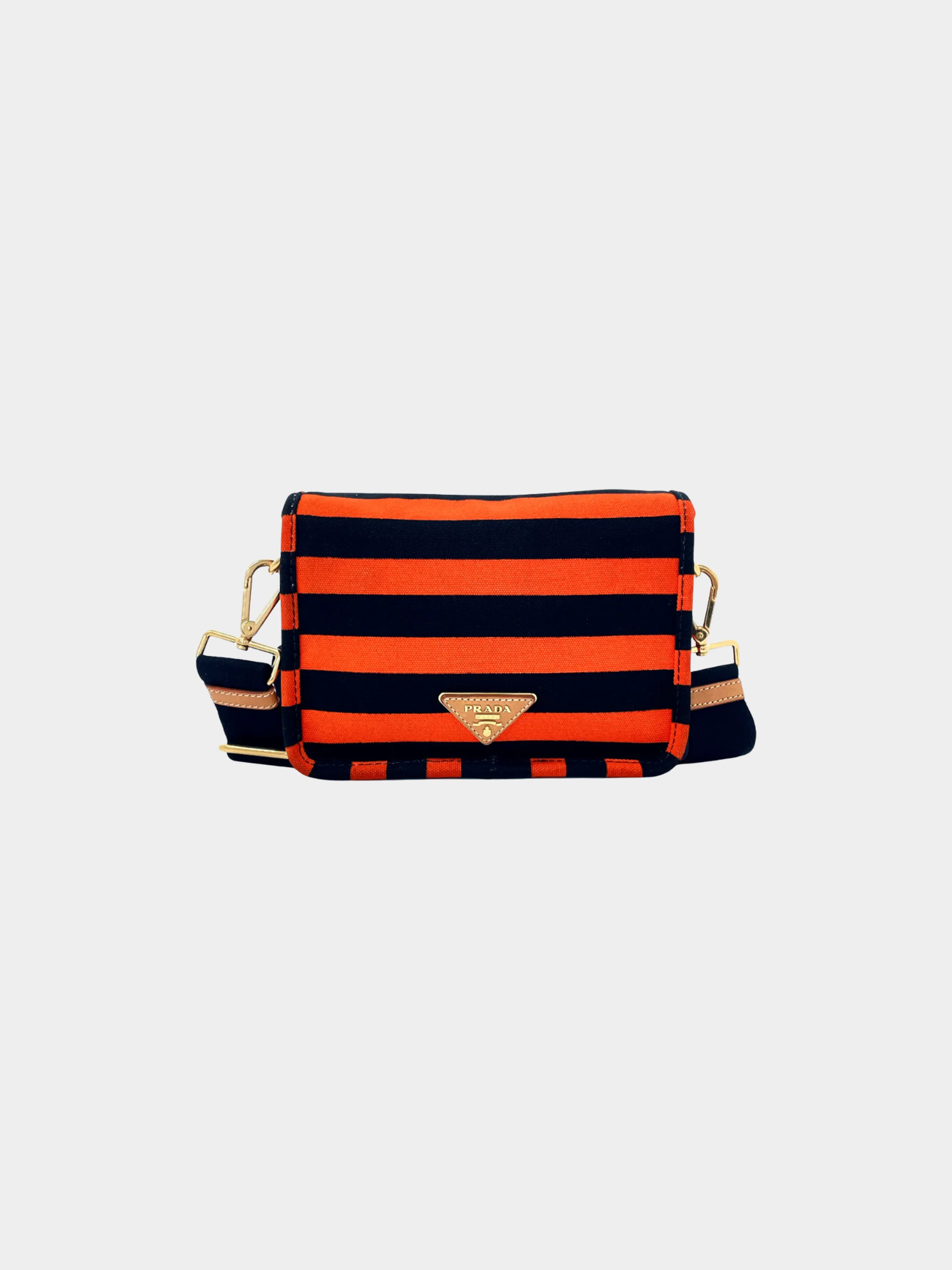 Prada 2010s Black and Orange Canapa Righe Crossbody Bag - Image 2
