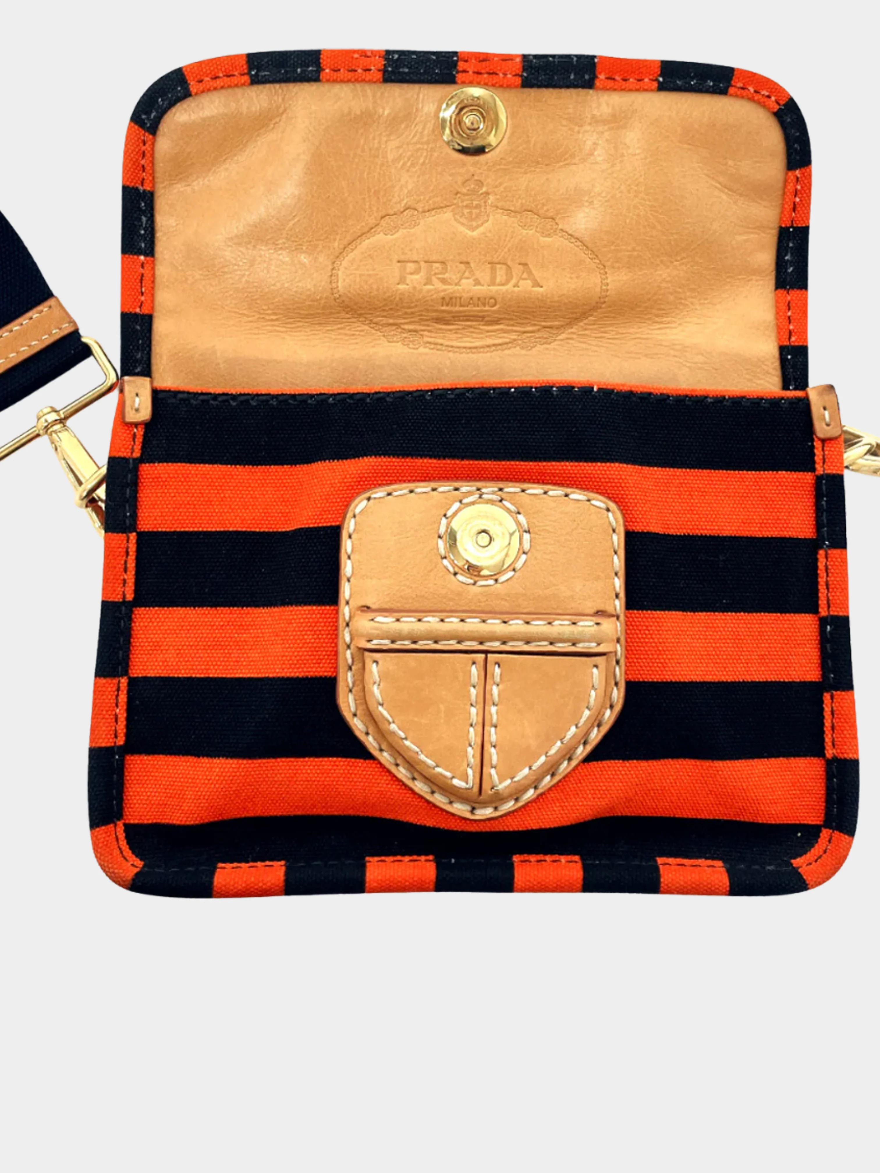 Prada 2010s Black and Orange Canapa Righe Crossbody Bag - Image 5
