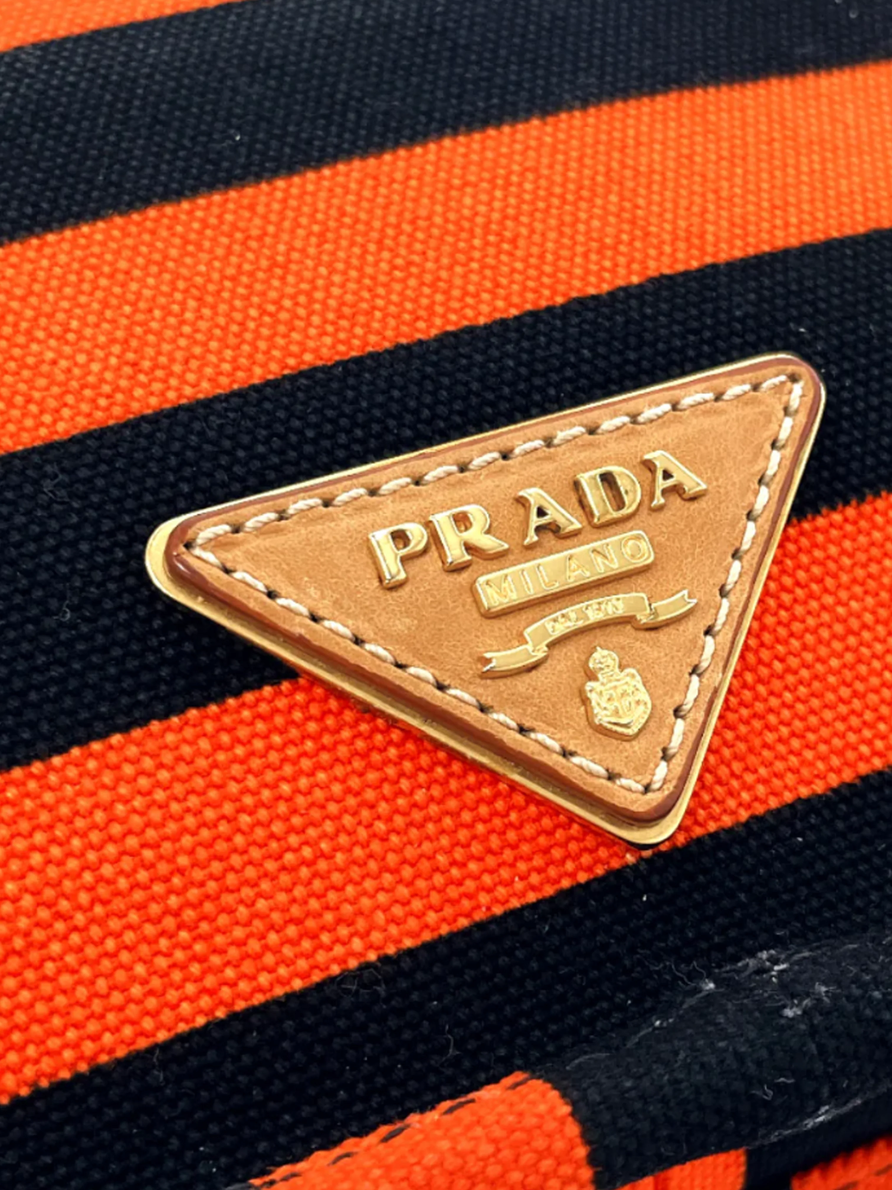 Prada 2010s Black and Orange Canapa Righe Crossbody Bag - Image 6