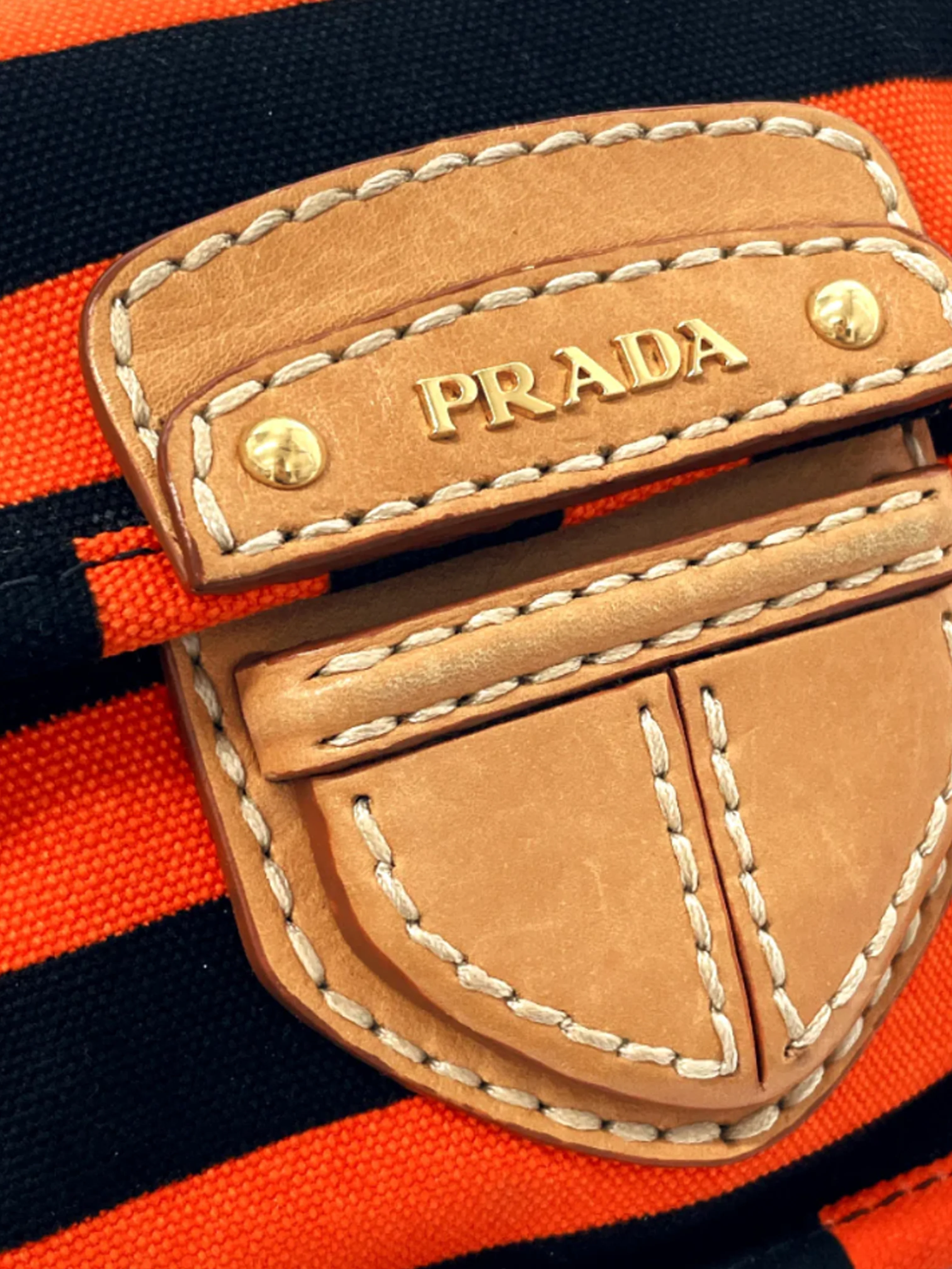 Prada 2010s Black and Orange Canapa Righe Crossbody Bag - Image 7