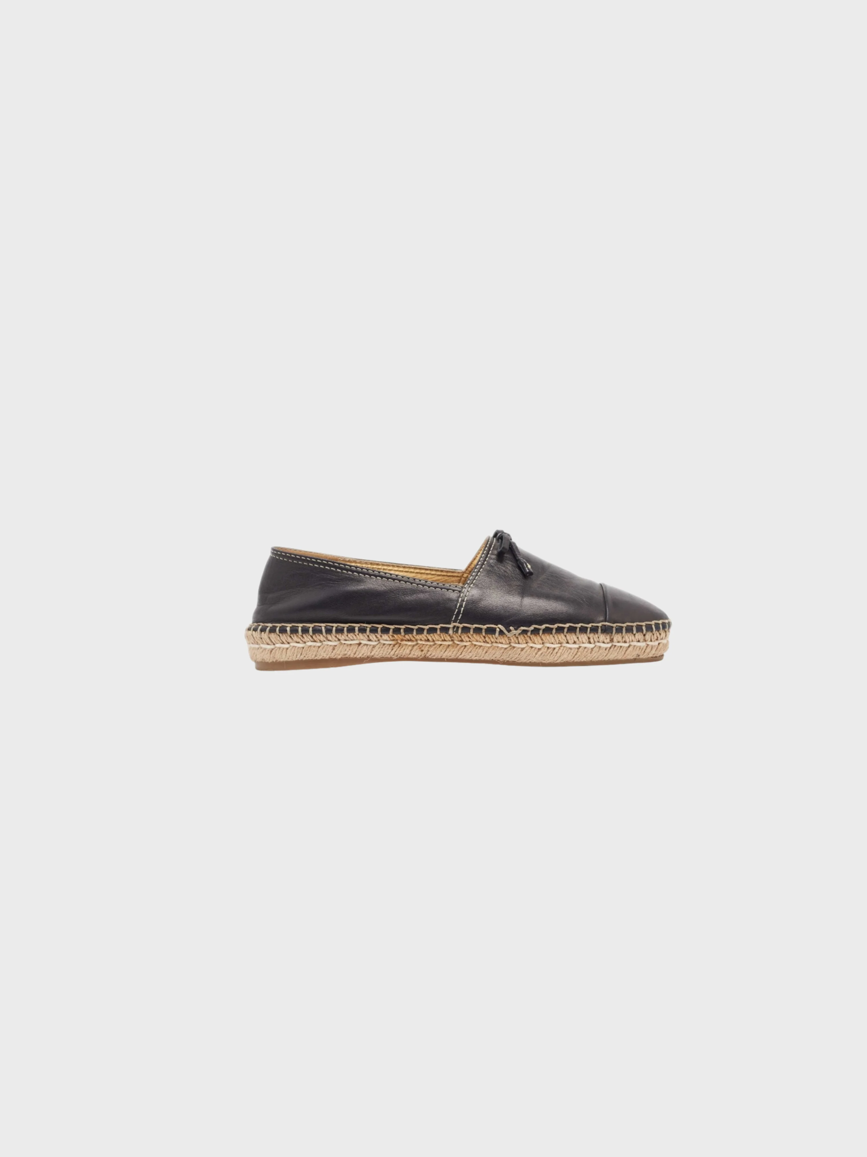 Prada 2010s Black Leather Bow Espadrilles