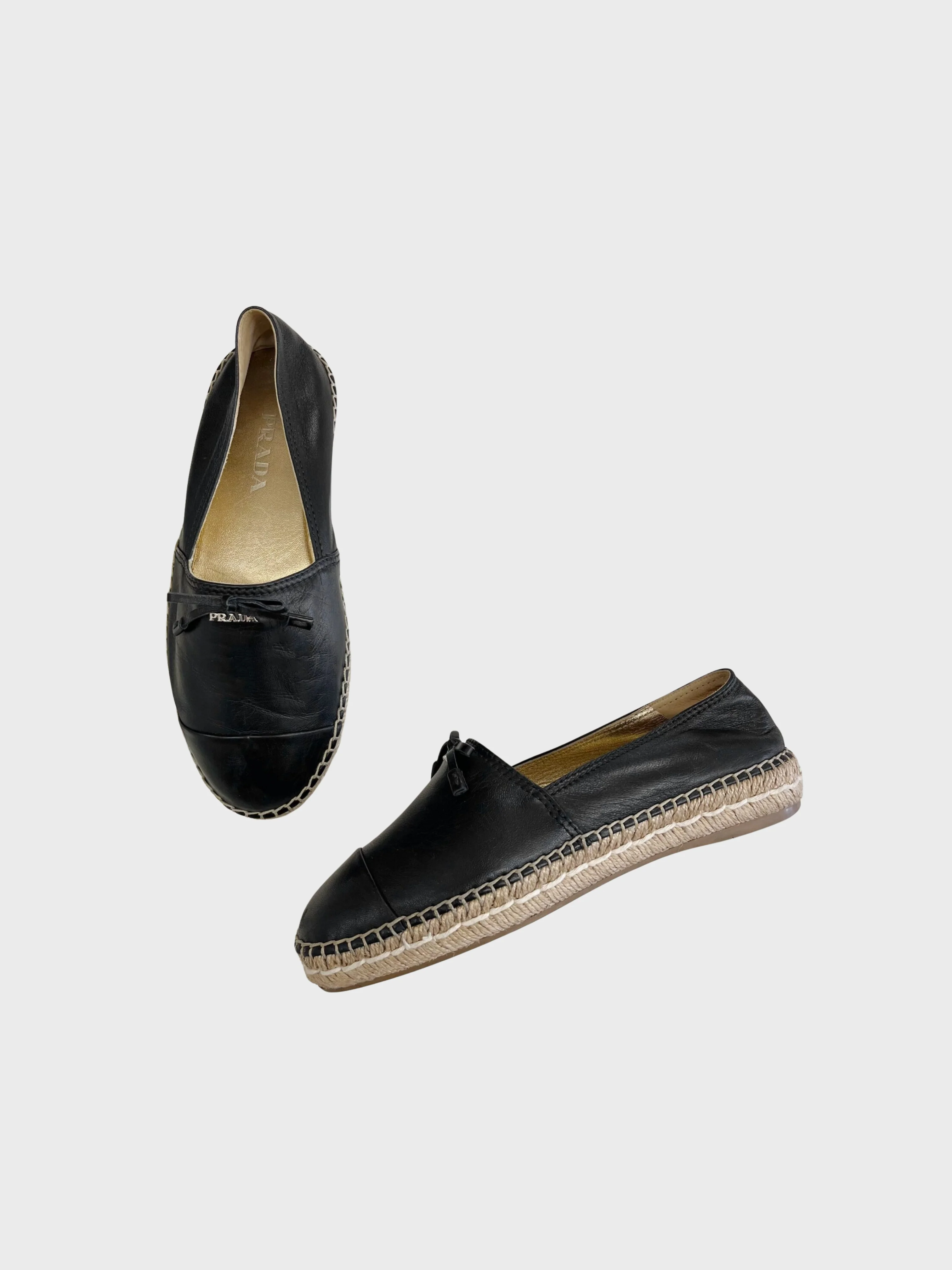 Prada 2010s Black Leather Bow Espadrilles - Image 2
