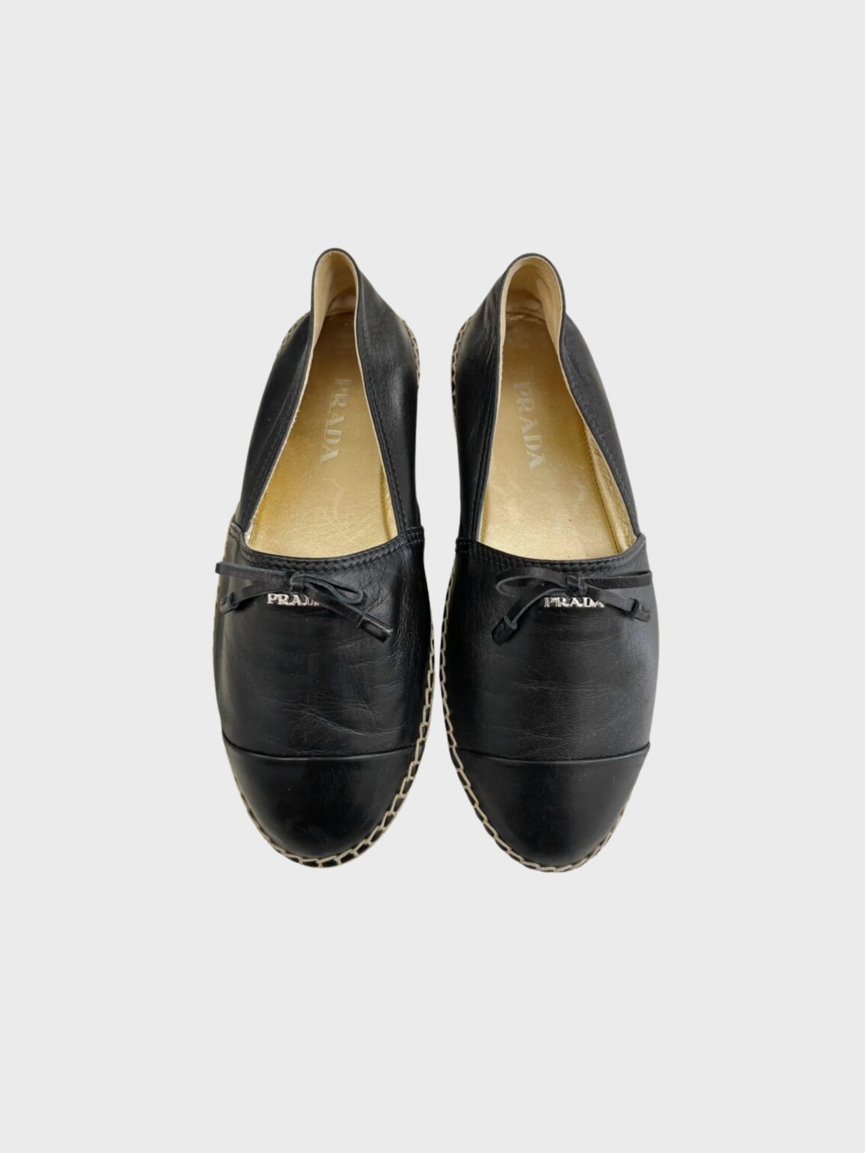 Prada 2010s Black Leather Bow Espadrilles - Image 3