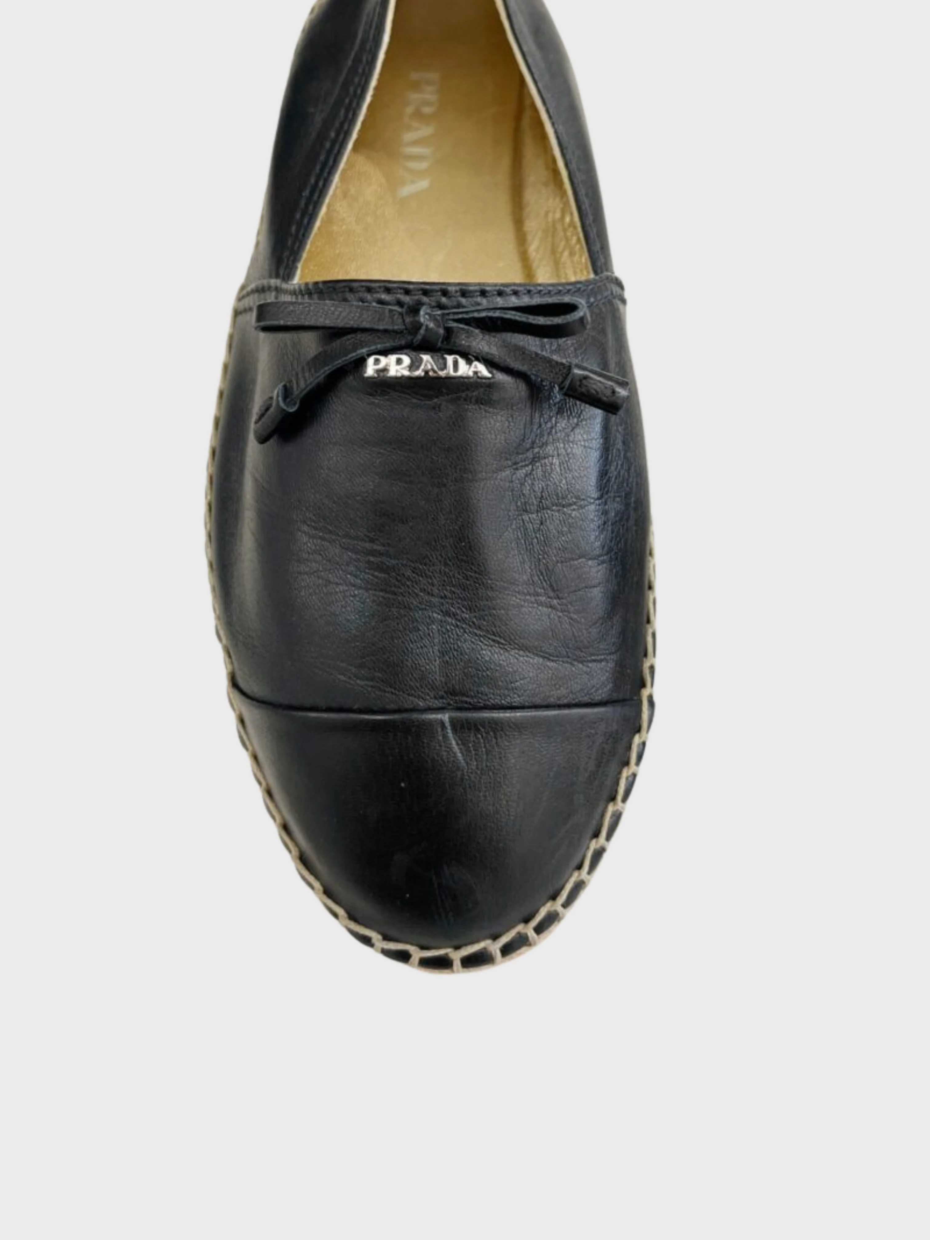 Prada 2010s Black Leather Bow Espadrilles - Image 6