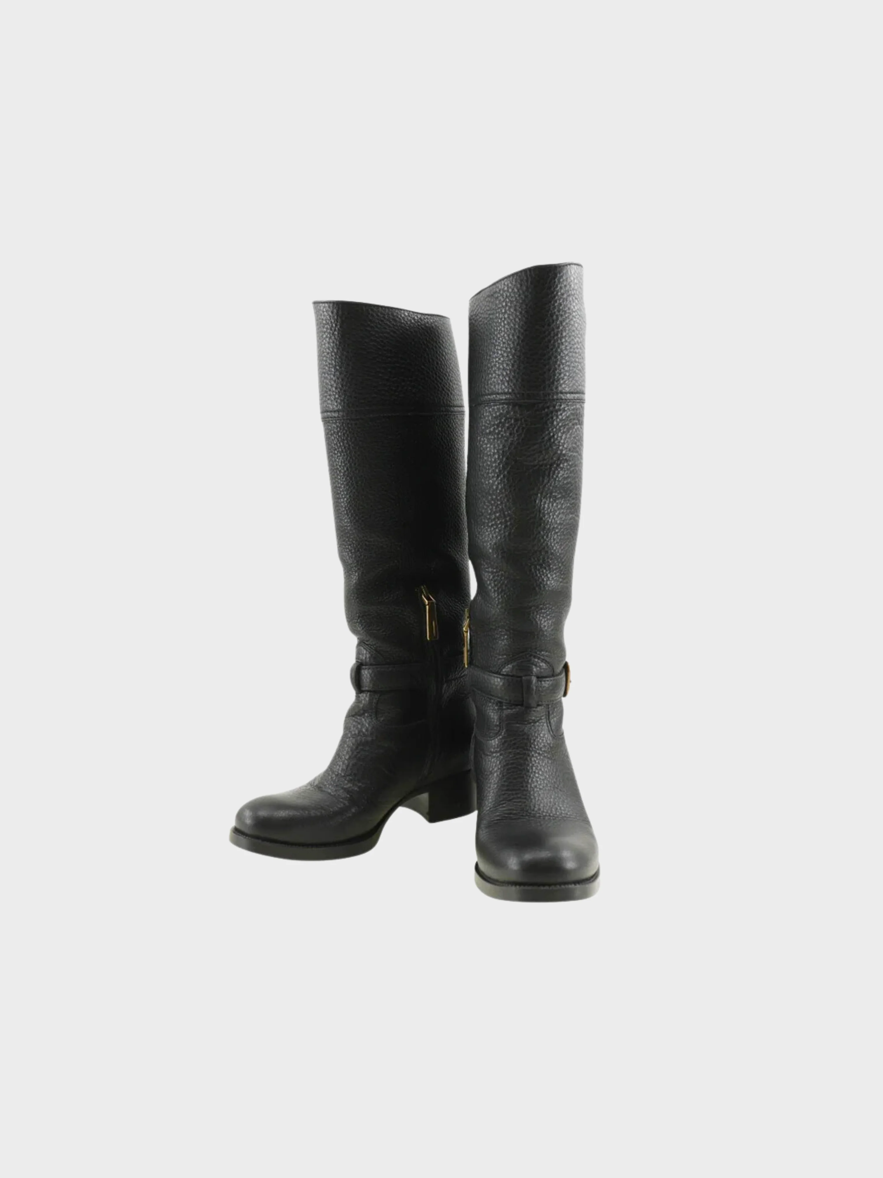 Prada 2010s Black Leather Buckle Logo High Boots - Image 2