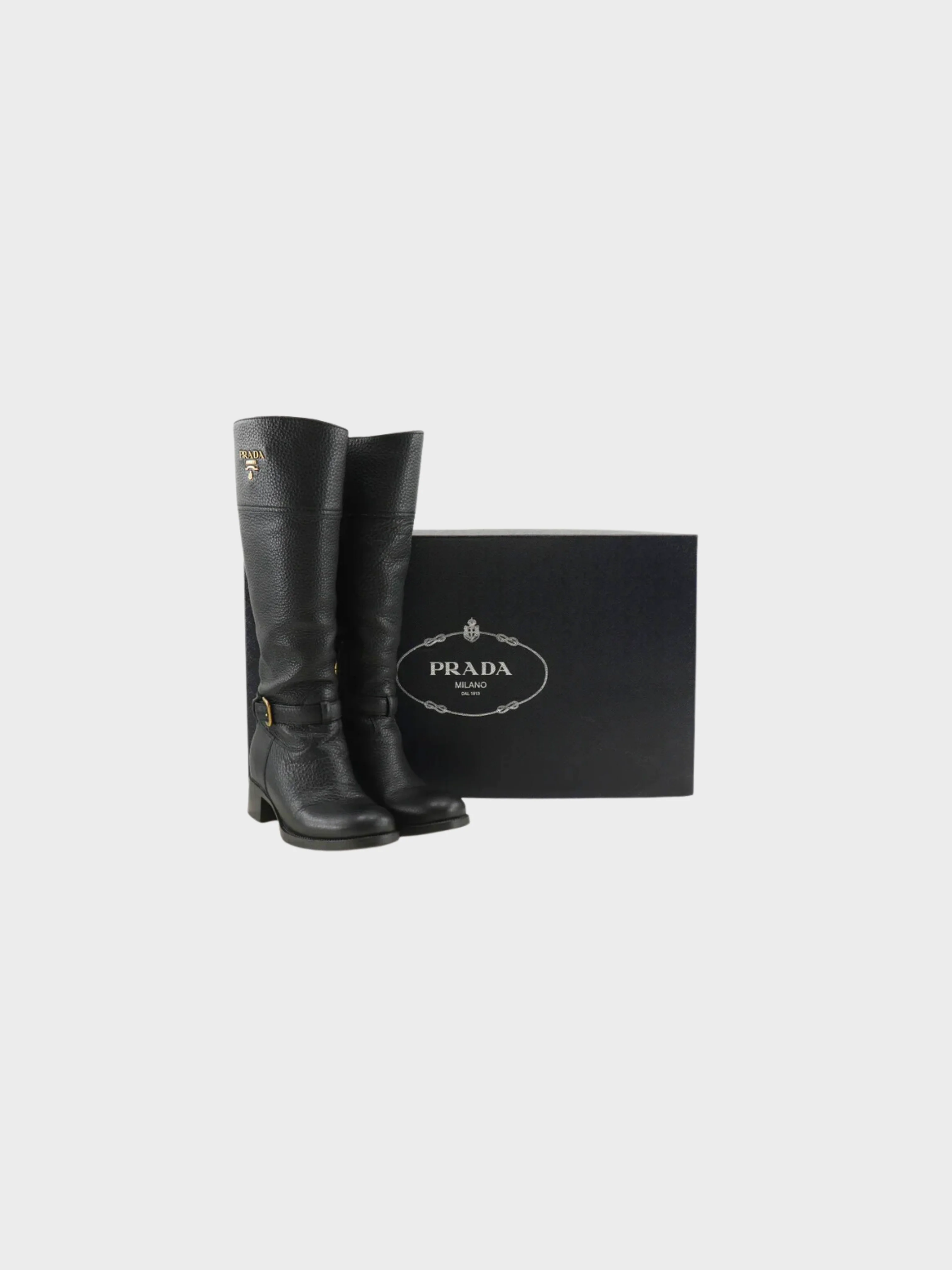 Prada 2010s Black Leather Buckle Logo High Boots - Image 4