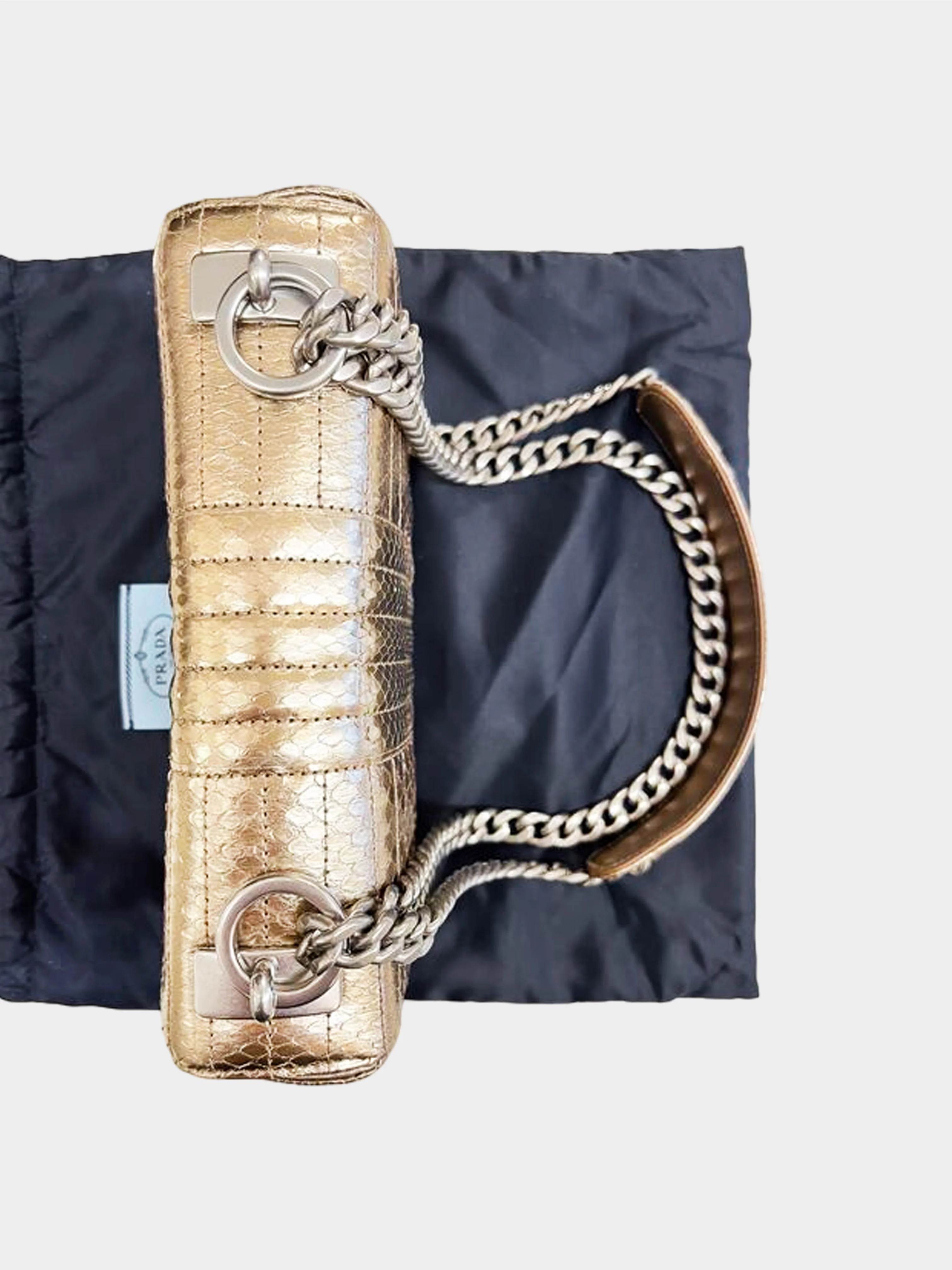 Prada 2010s Gold Python Leather Diagramme Shoulder Bag - Image 2