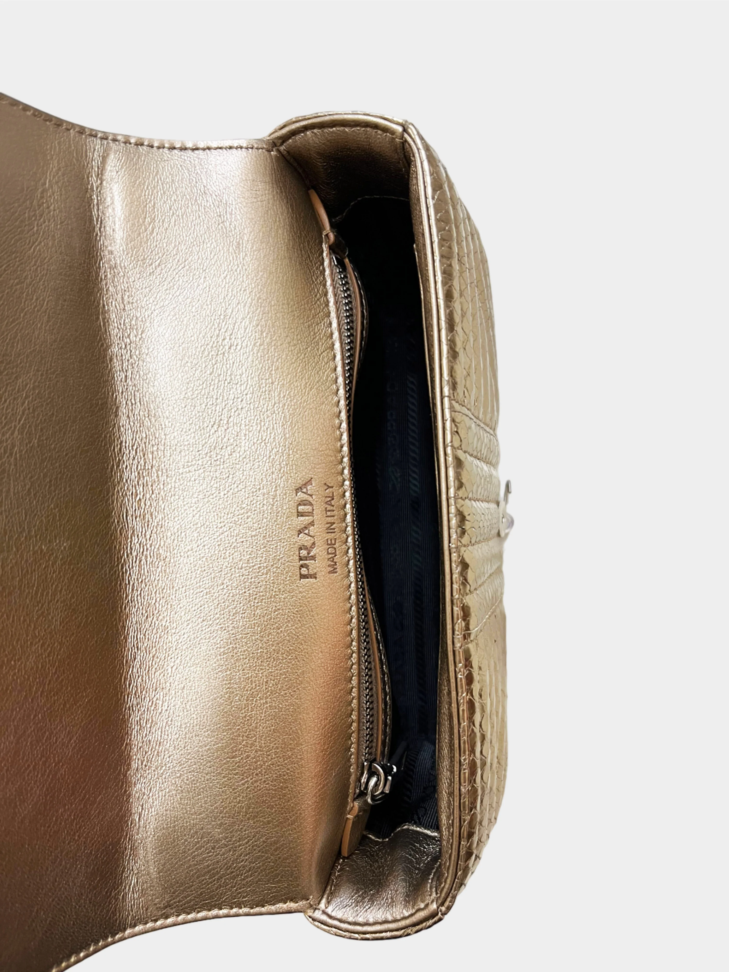 Prada 2010s Gold Python Leather Diagramme Shoulder Bag - Image 3