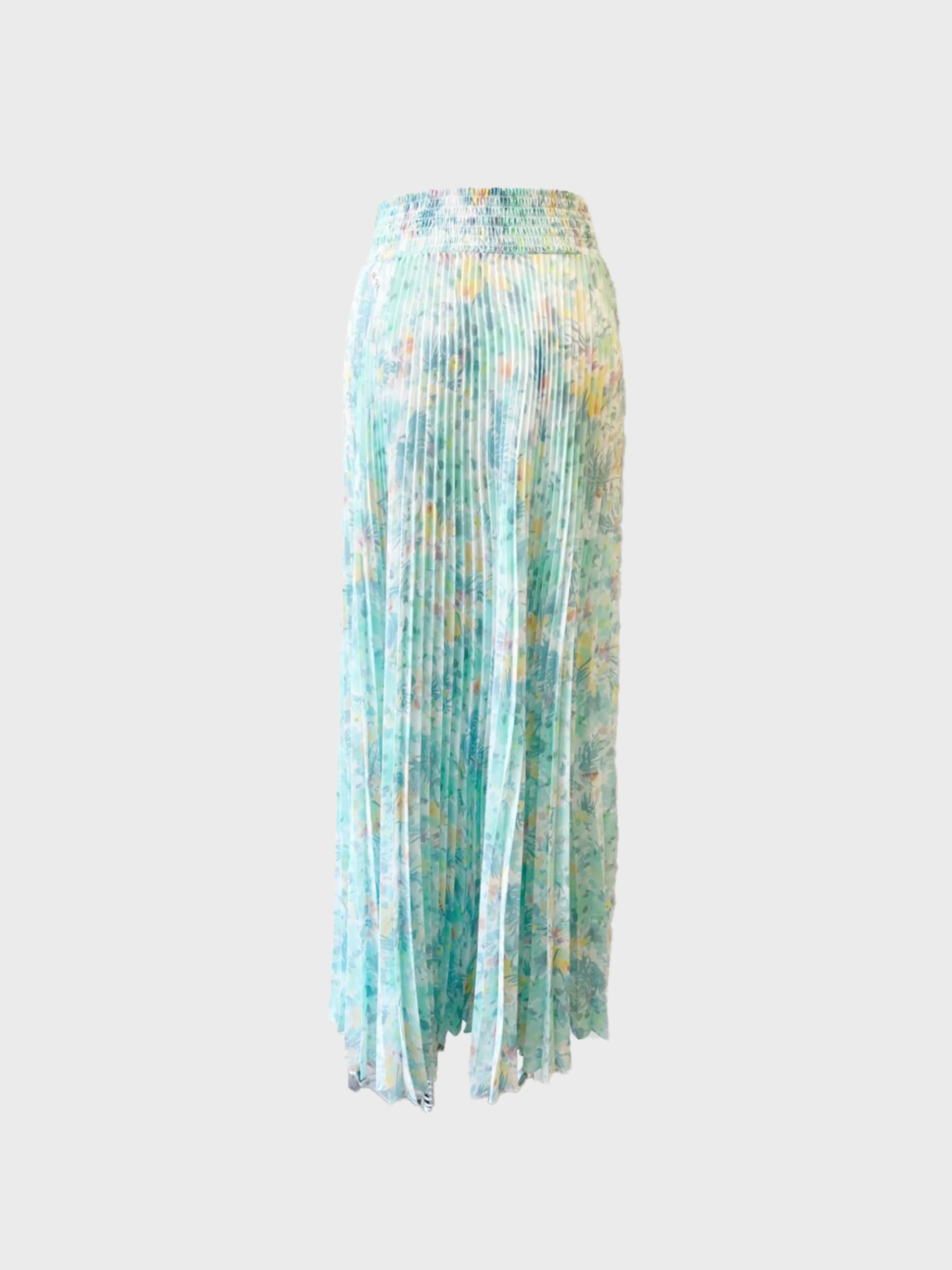 Prada 2010s Green Floral Print Pleated Maxi Skirt - Image 2