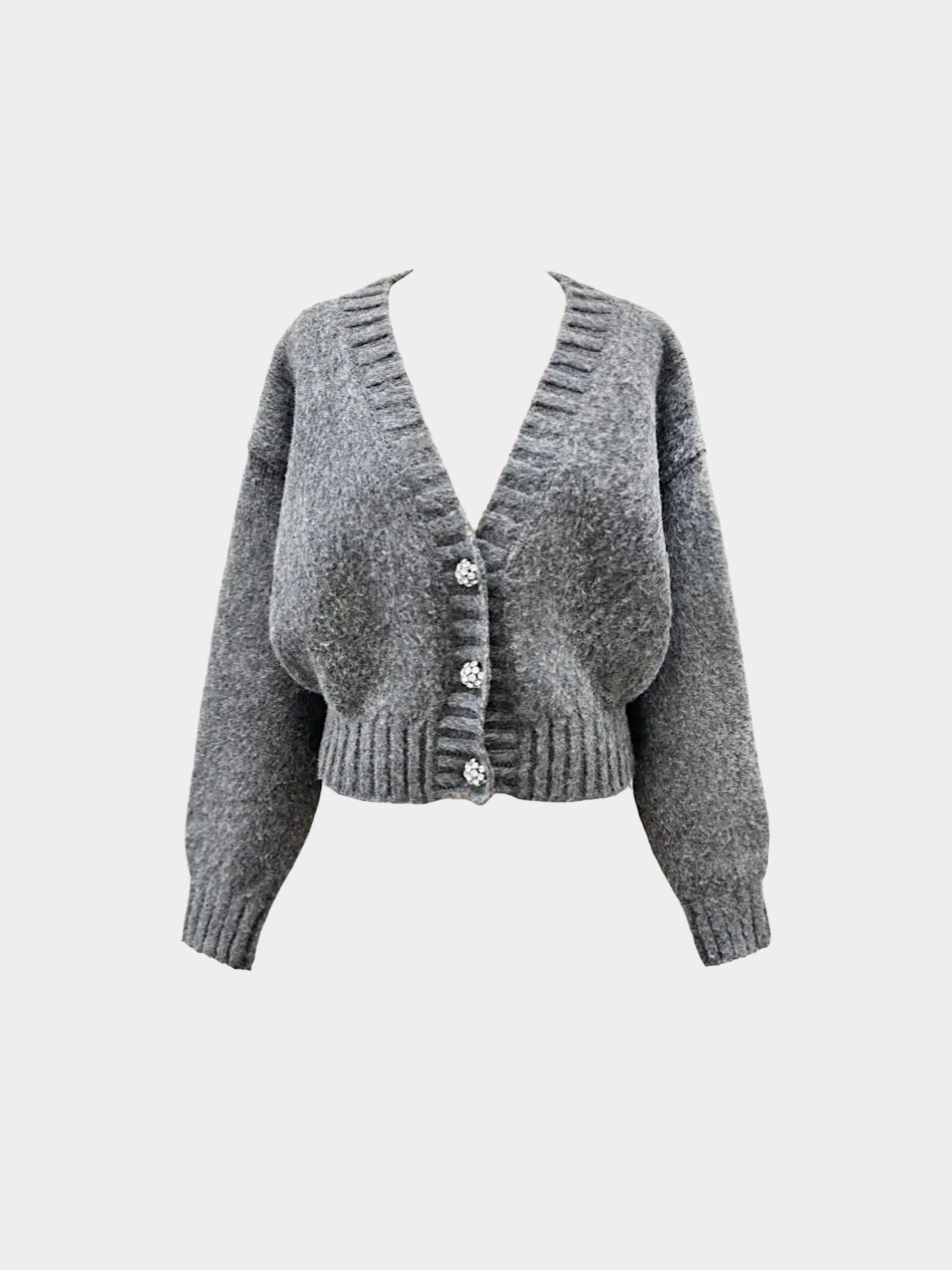 Prada 2010s Grey Wool Cardigan with Crystal Buttons