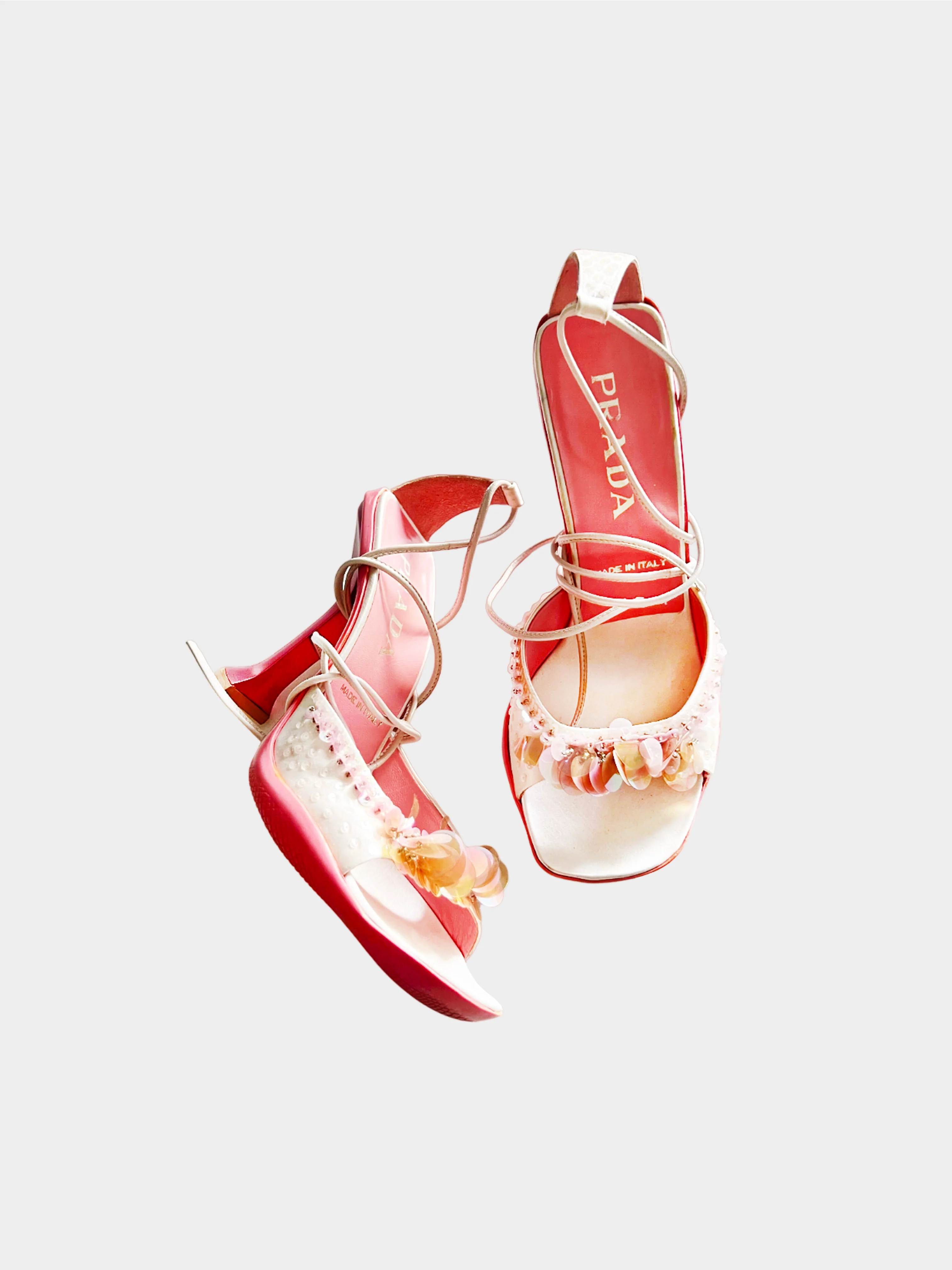 Prada 2010s Pastel Pink Sequins Embellished Heeled Mules - Image 2