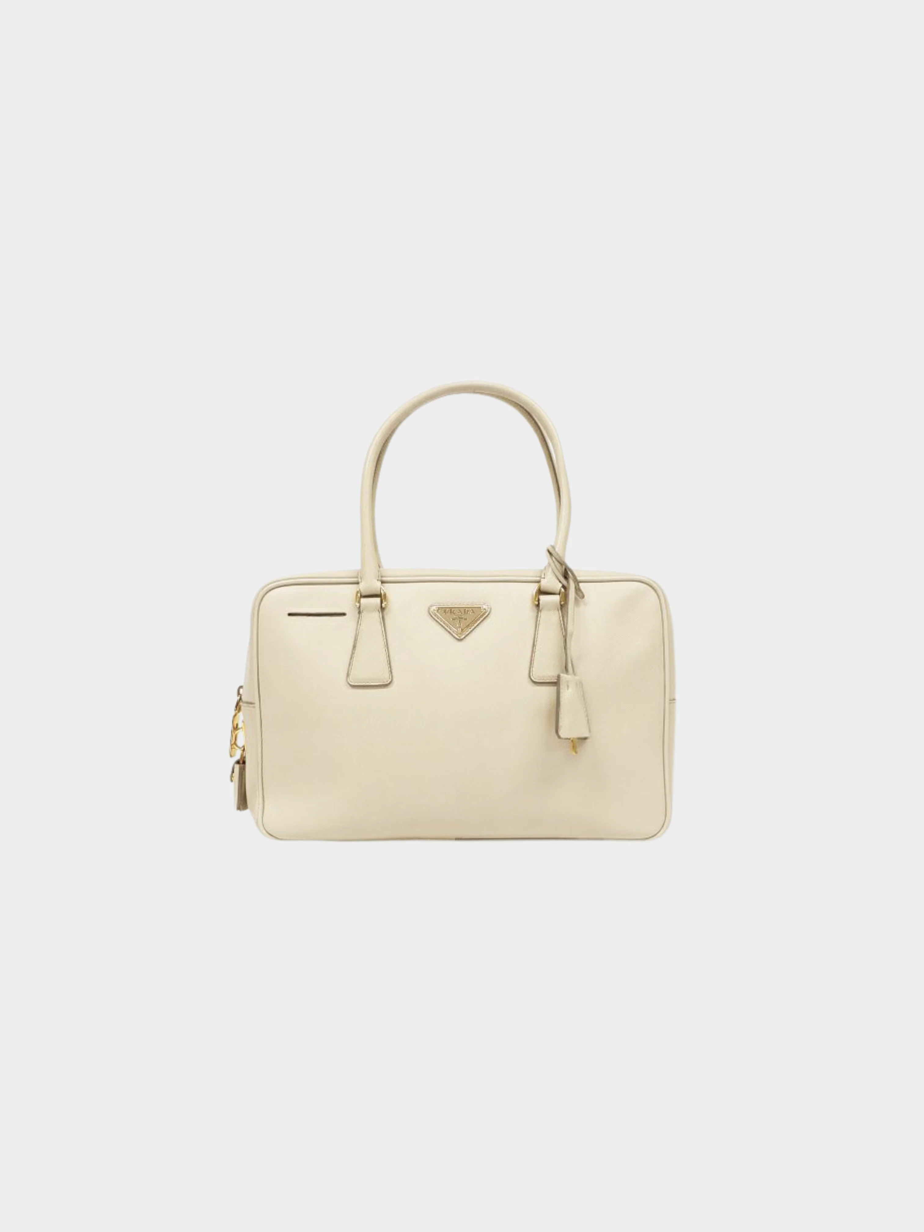 Prada 2010s White Saffiano Triangle Logo Leather Bag
