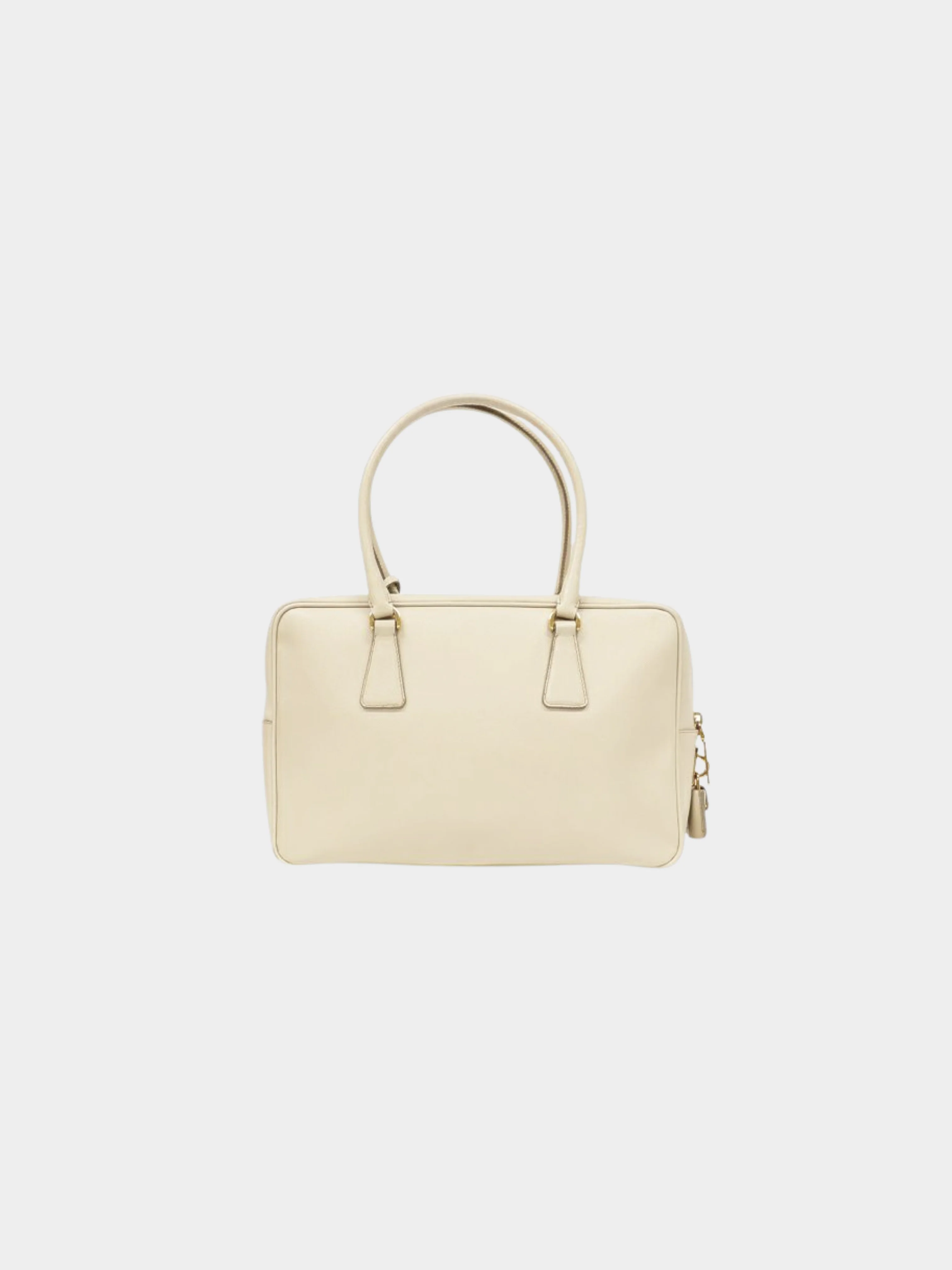 Prada 2010s White Saffiano Triangle Logo Leather Bag - Image 2