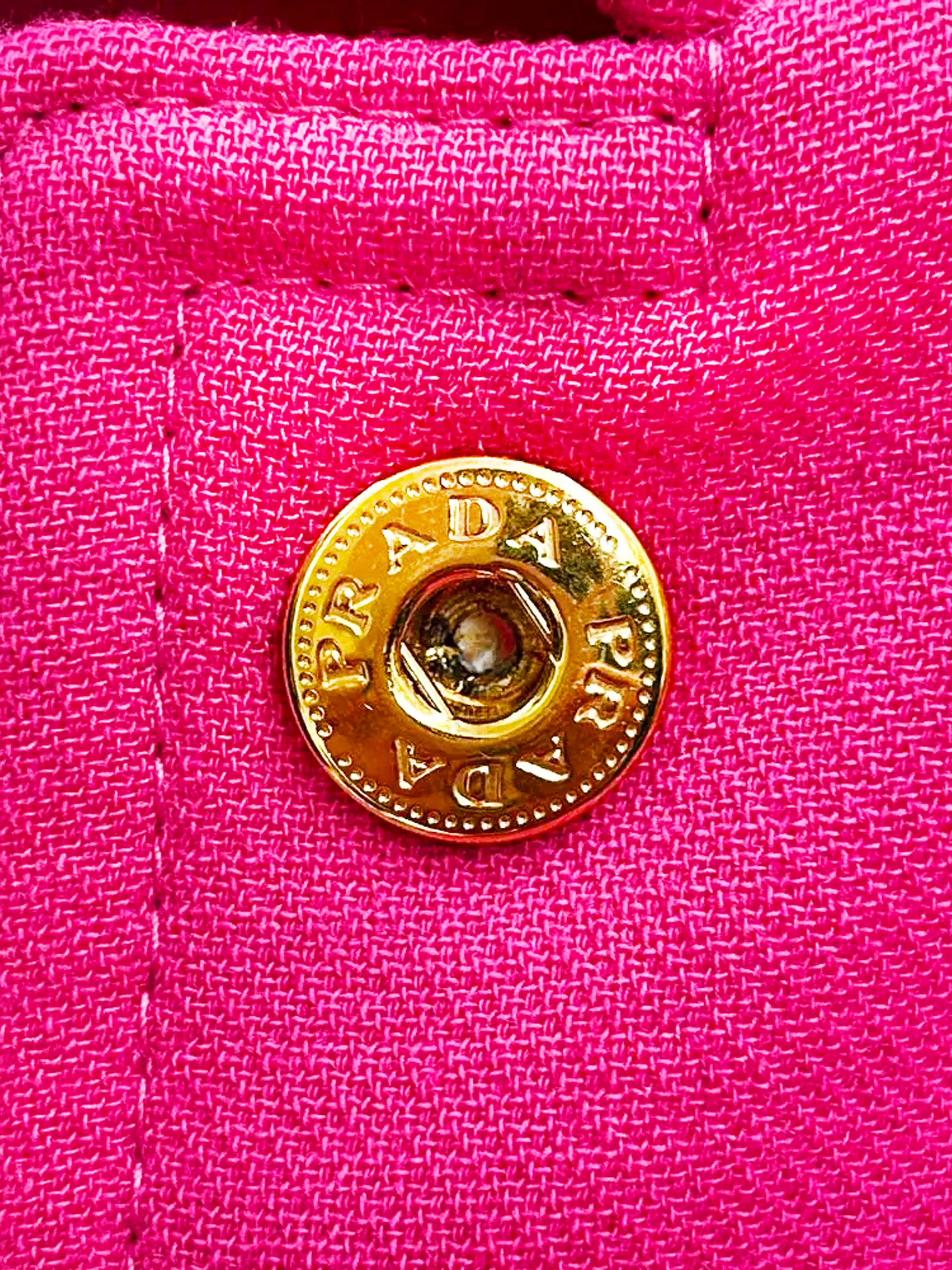 Prada 2014 Hot Pink Wool Coat with Gold Buttons - Image 4