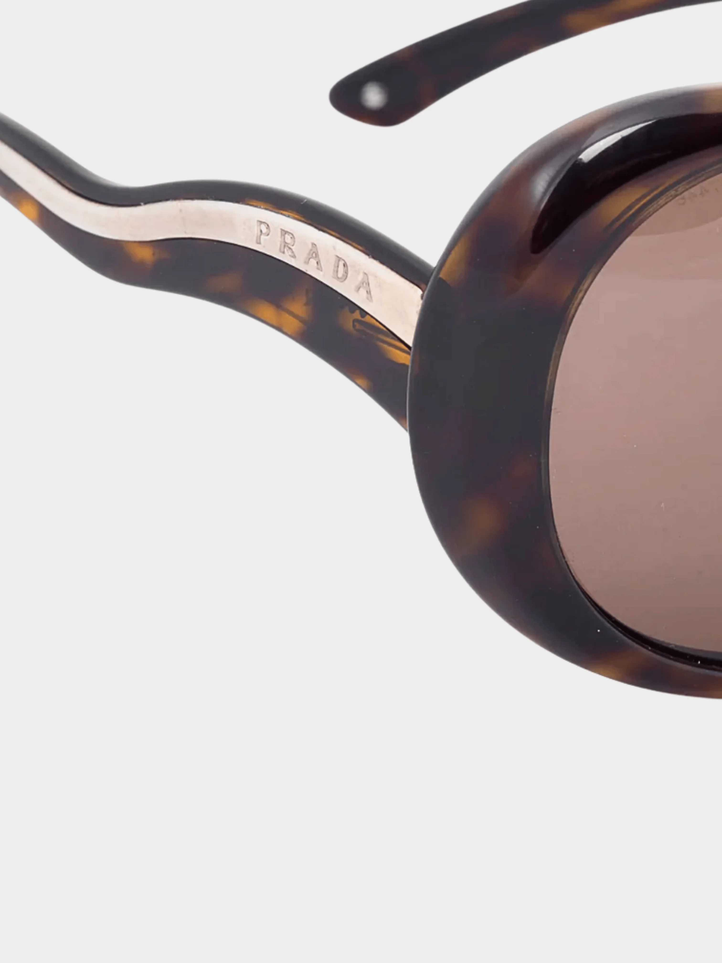 Prada 2017 SPR 08L Tortoiseshell Wavy-Arm Round Sunglasses - Image 4