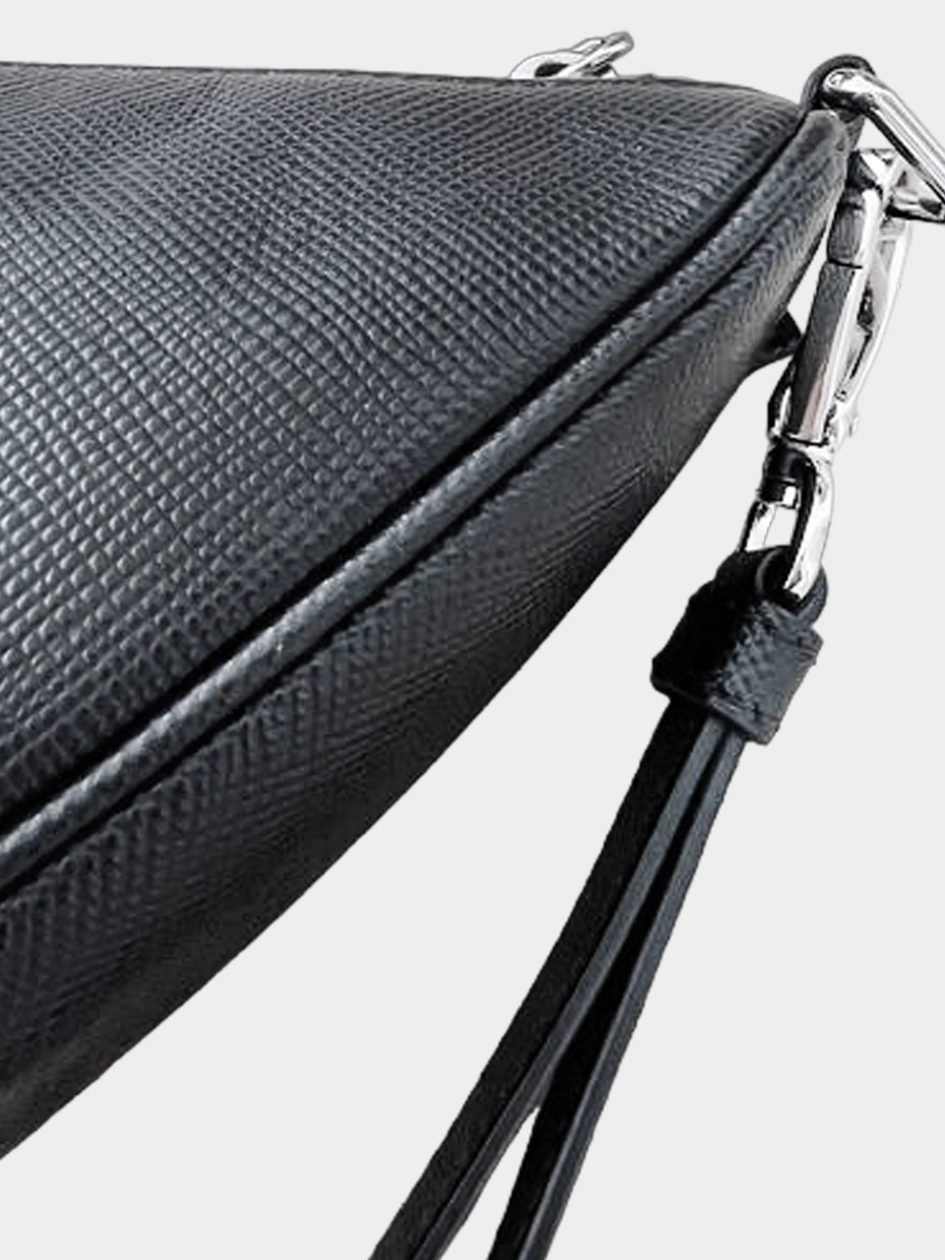 Prada 2020s Black Cross-Grain Leather Triangle Clutch Bag - Image 3