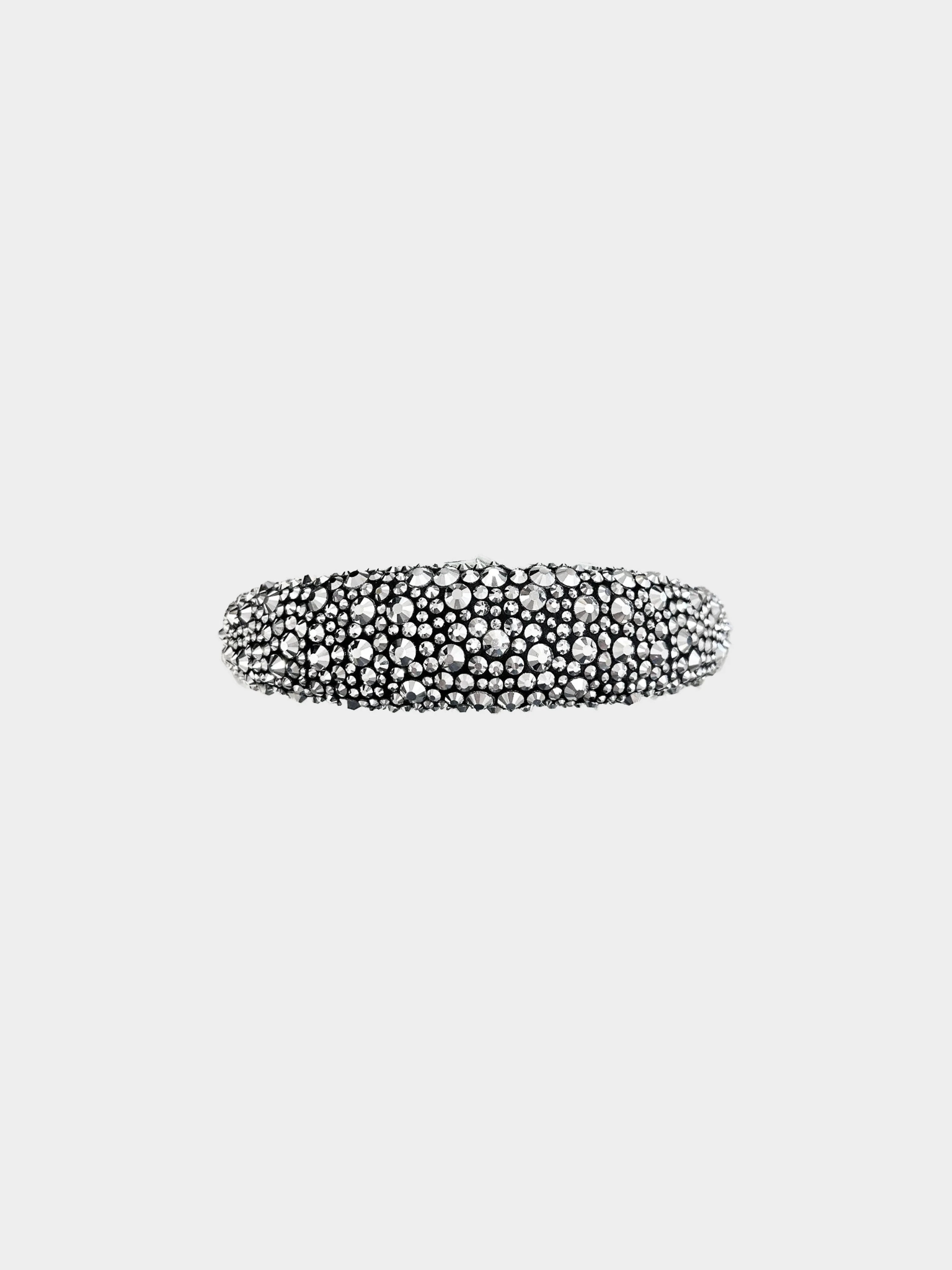 Prada 2020s Black Satin and Silver Crystal Studded Headband - Image 5