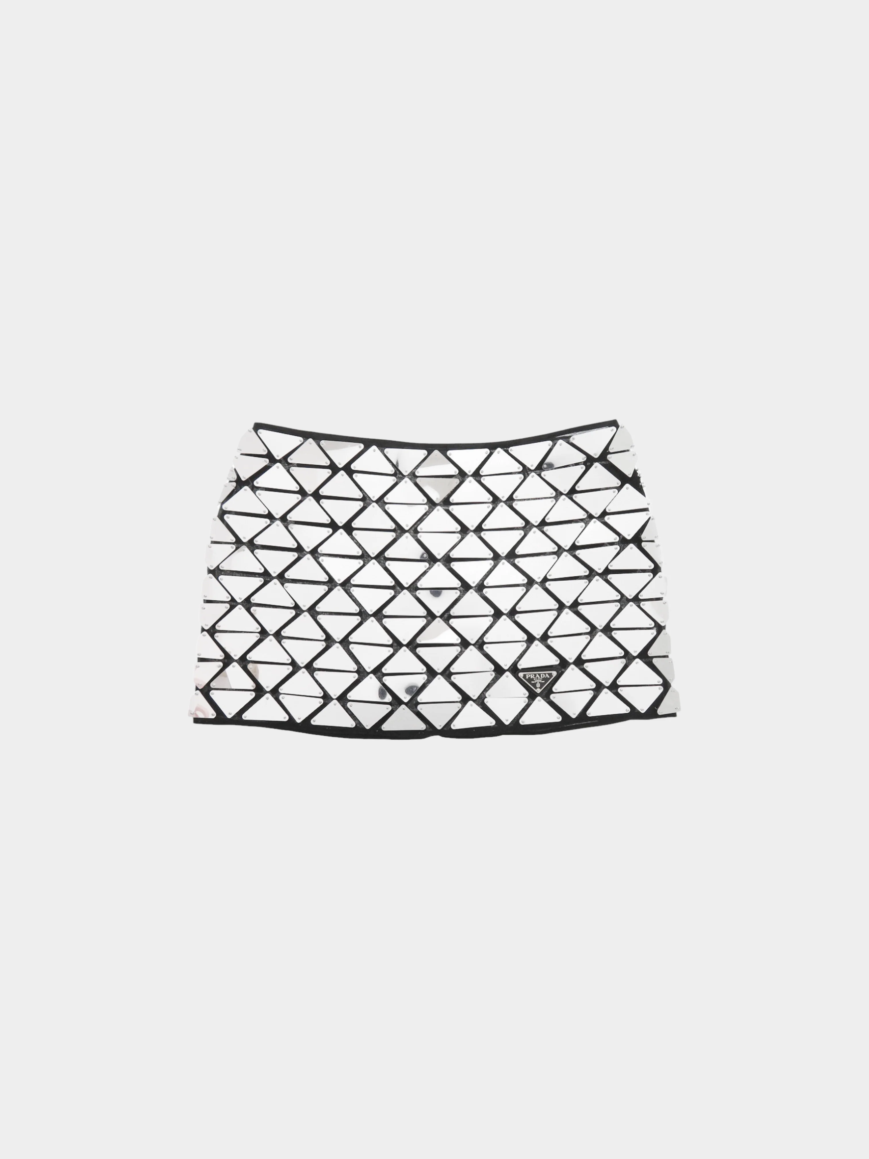 Prada 2022 Silver Paillette-embellished Organza Mini Skirt