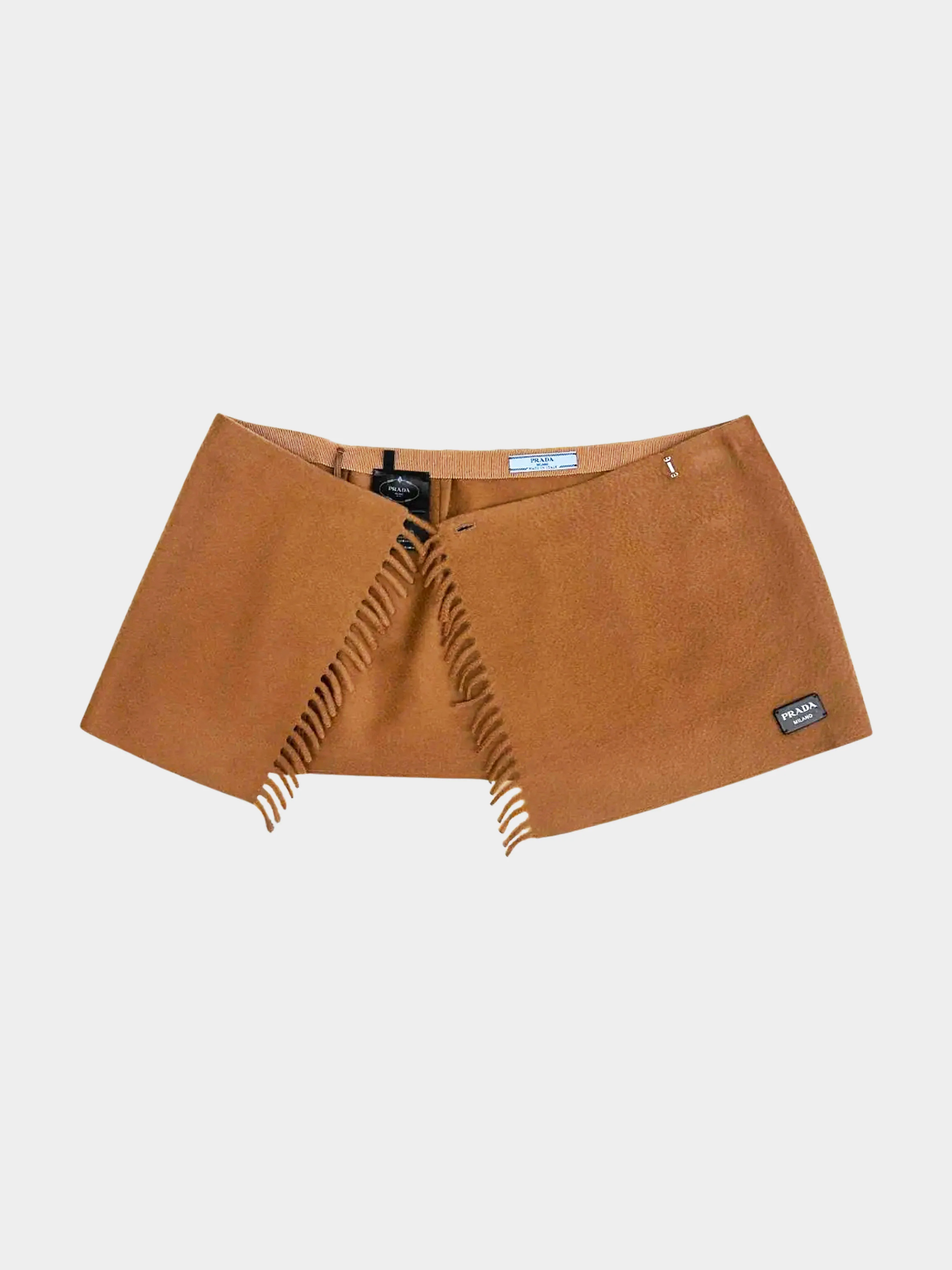 Prada 2023 Camel Brown Cashmere Scarf Mini Wrap Skirt - Image 3