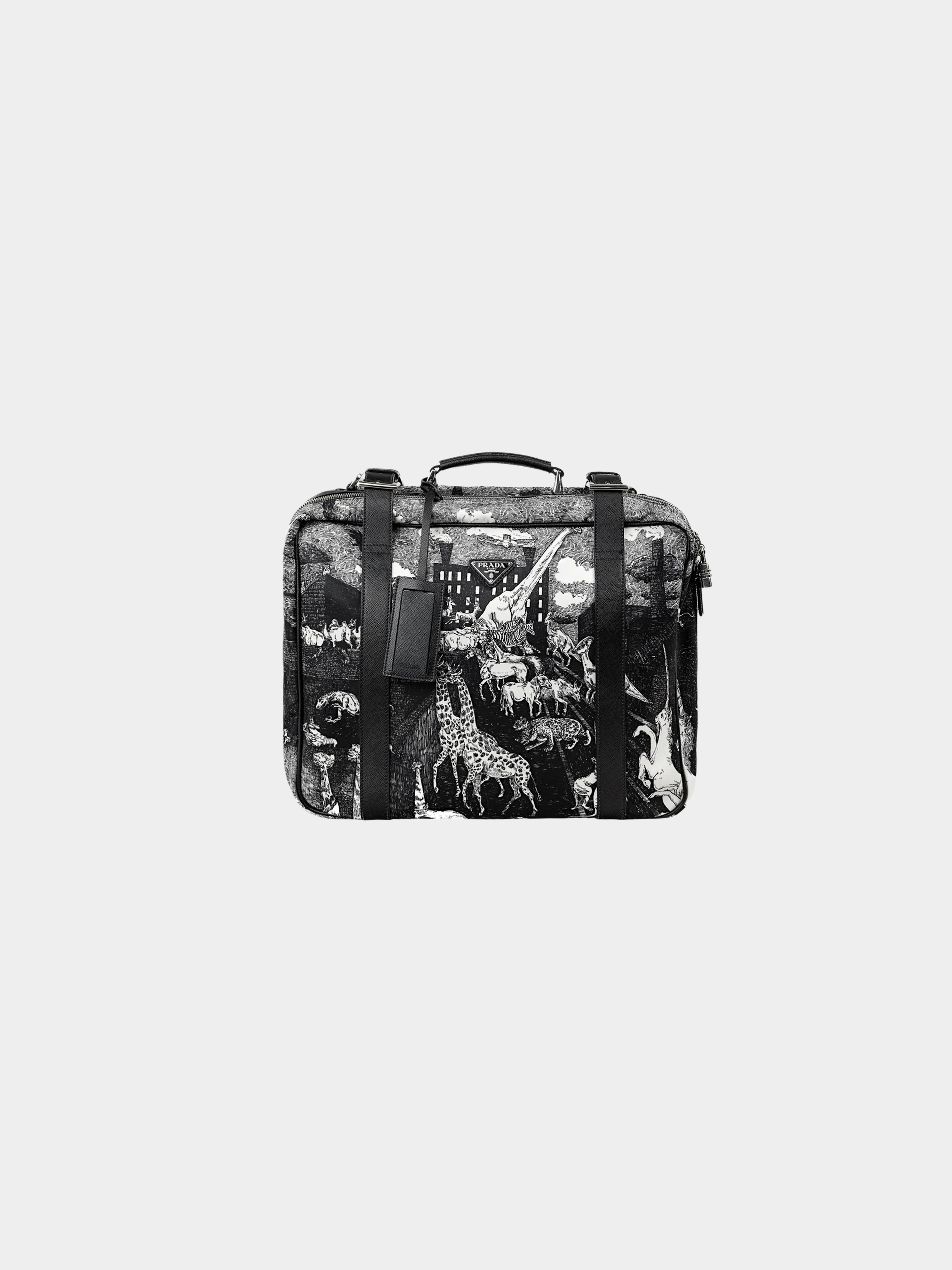 Prada AW 2016 Black Saffiano Leather and Nylon Animal Kingdom Suitcase