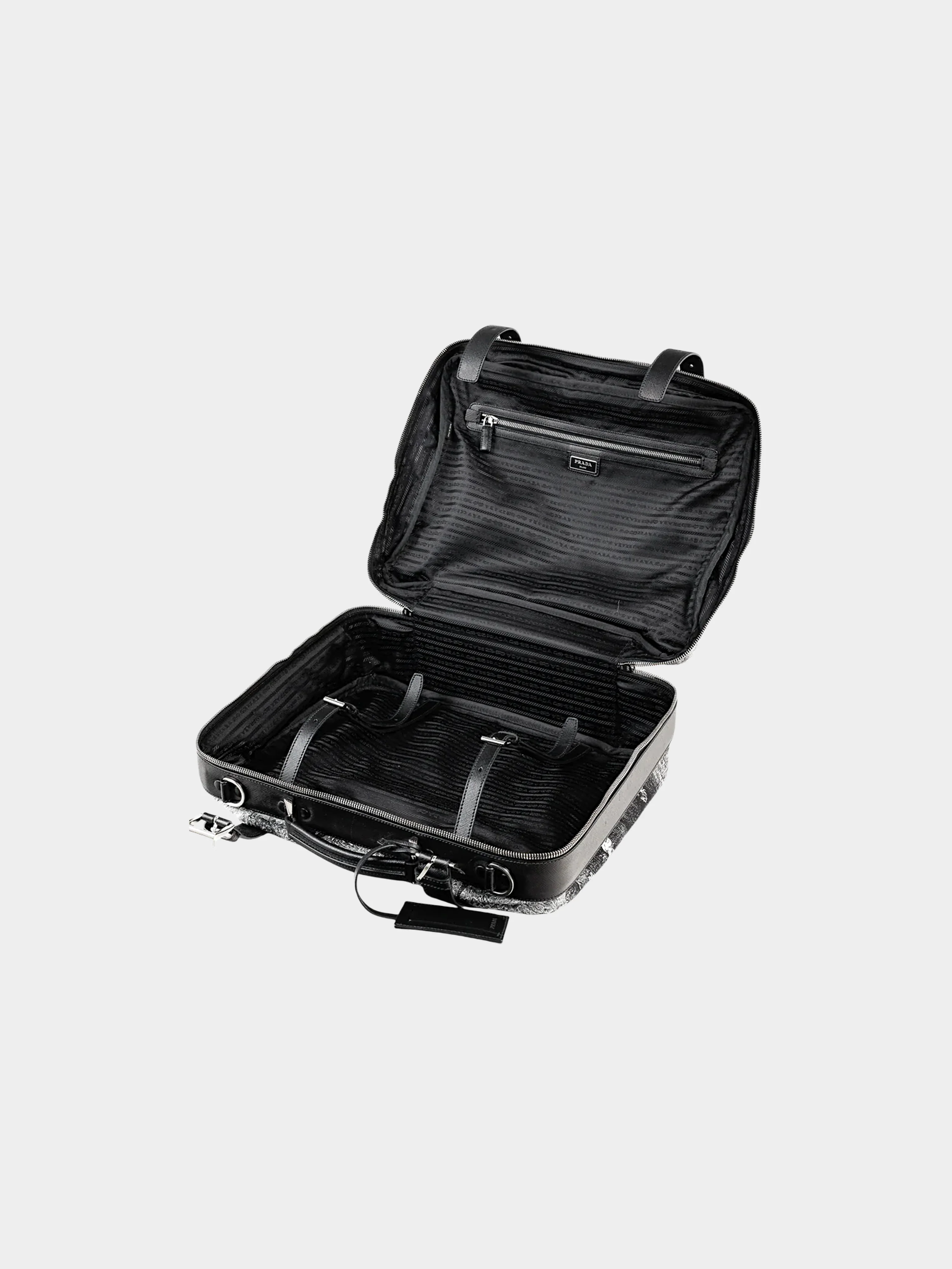 Prada AW 2016 Black Saffiano Leather and Nylon Animal Kingdom Suitcase - Image 4