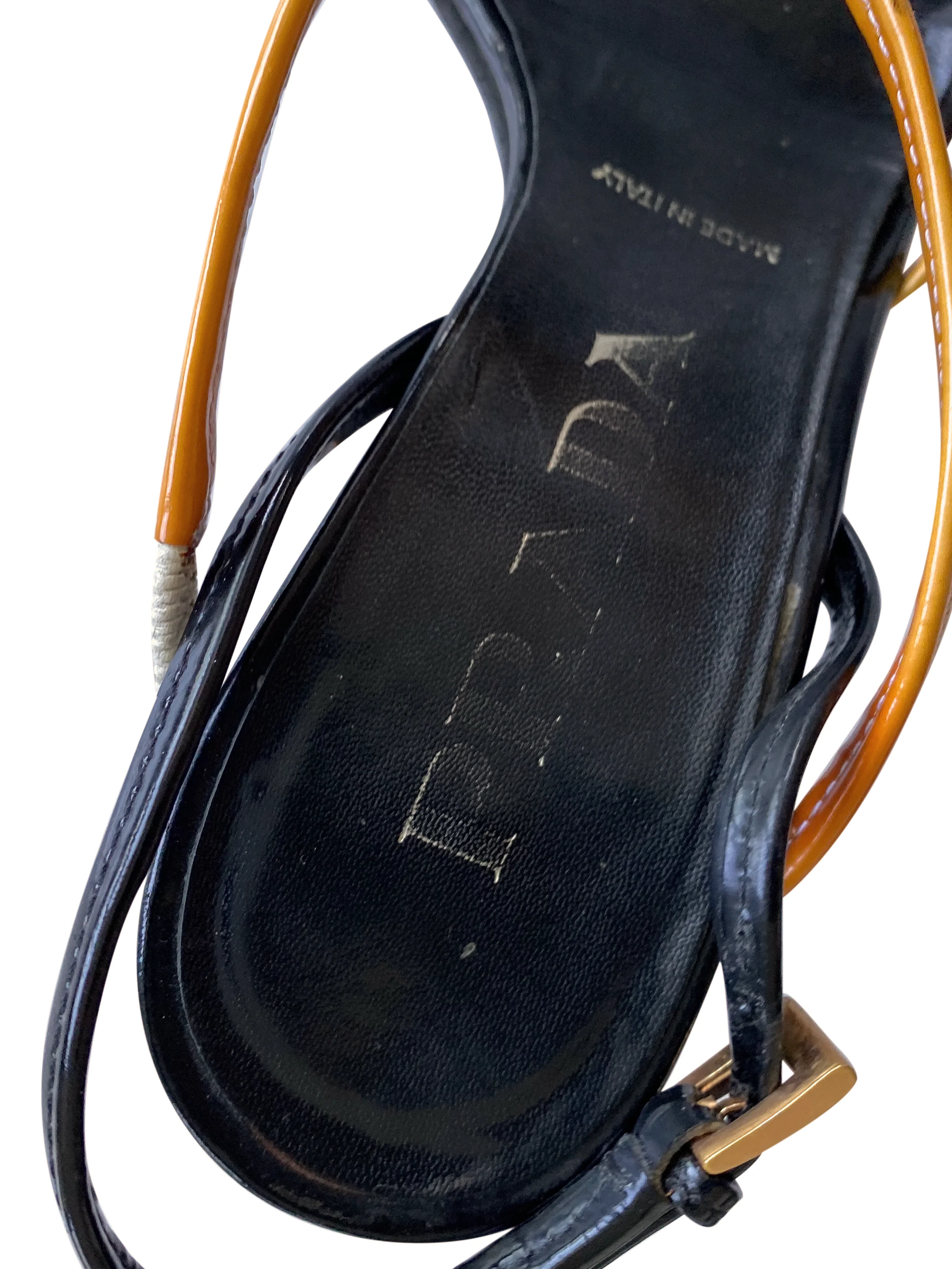 Prada 2000s Black and Orange Strappy Leather Heels - Image 3