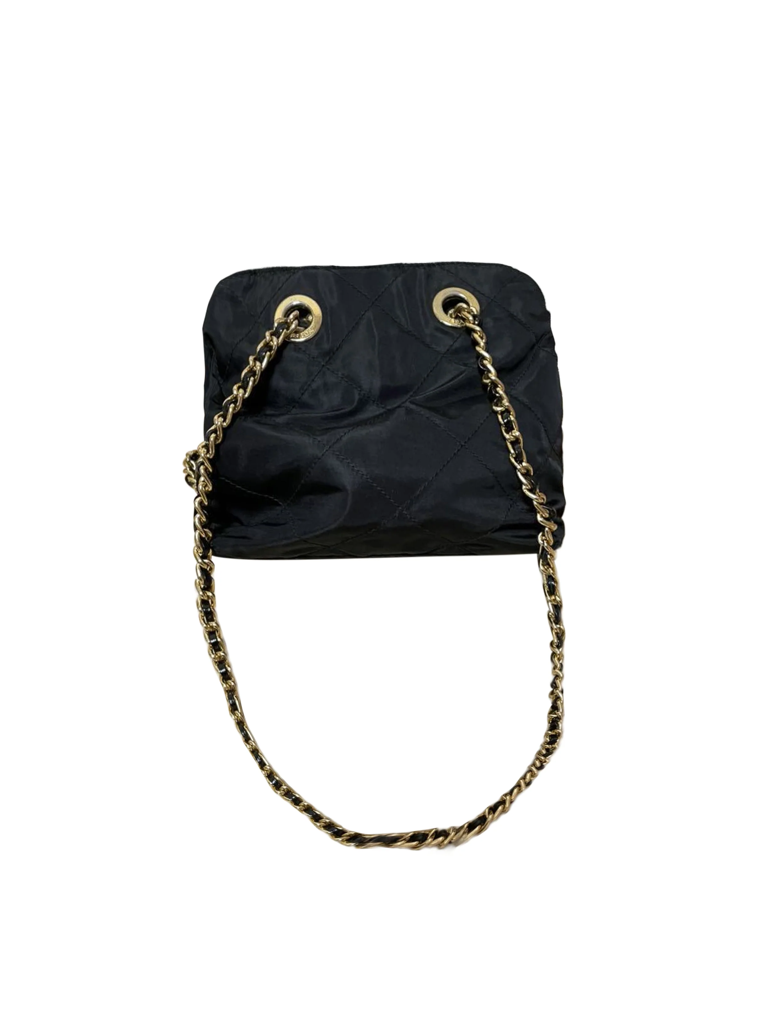 Prada 2000s Gold Chain Nylon Handbag - Image 2