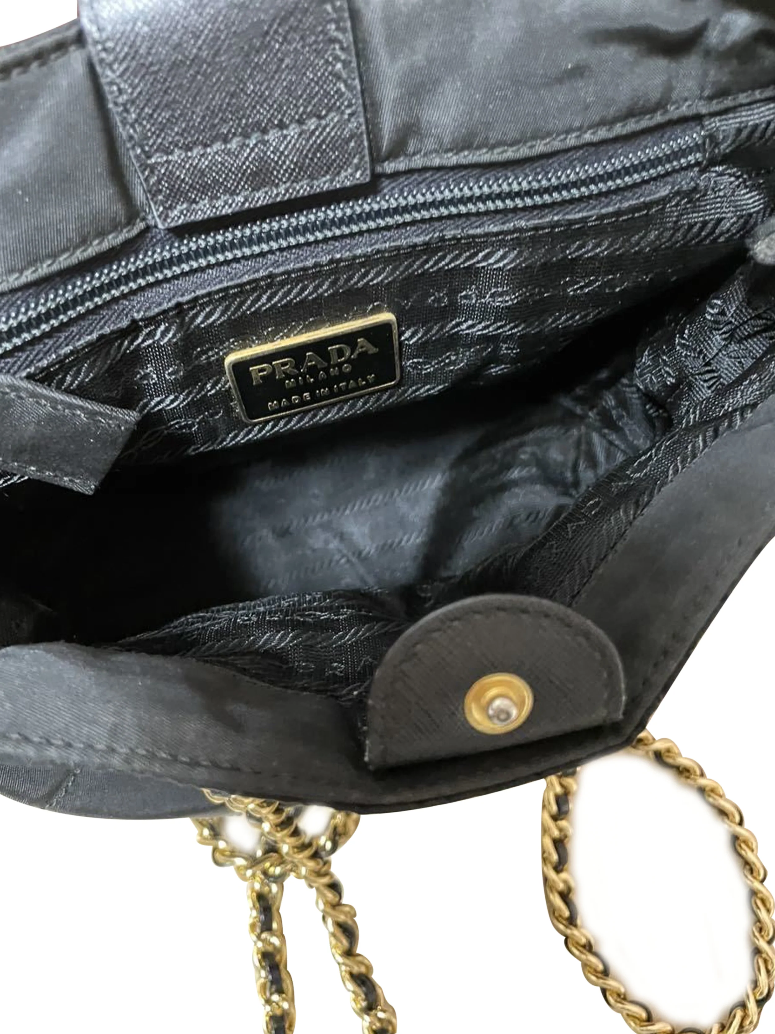 Prada 2000s Gold Chain Nylon Handbag - Image 5