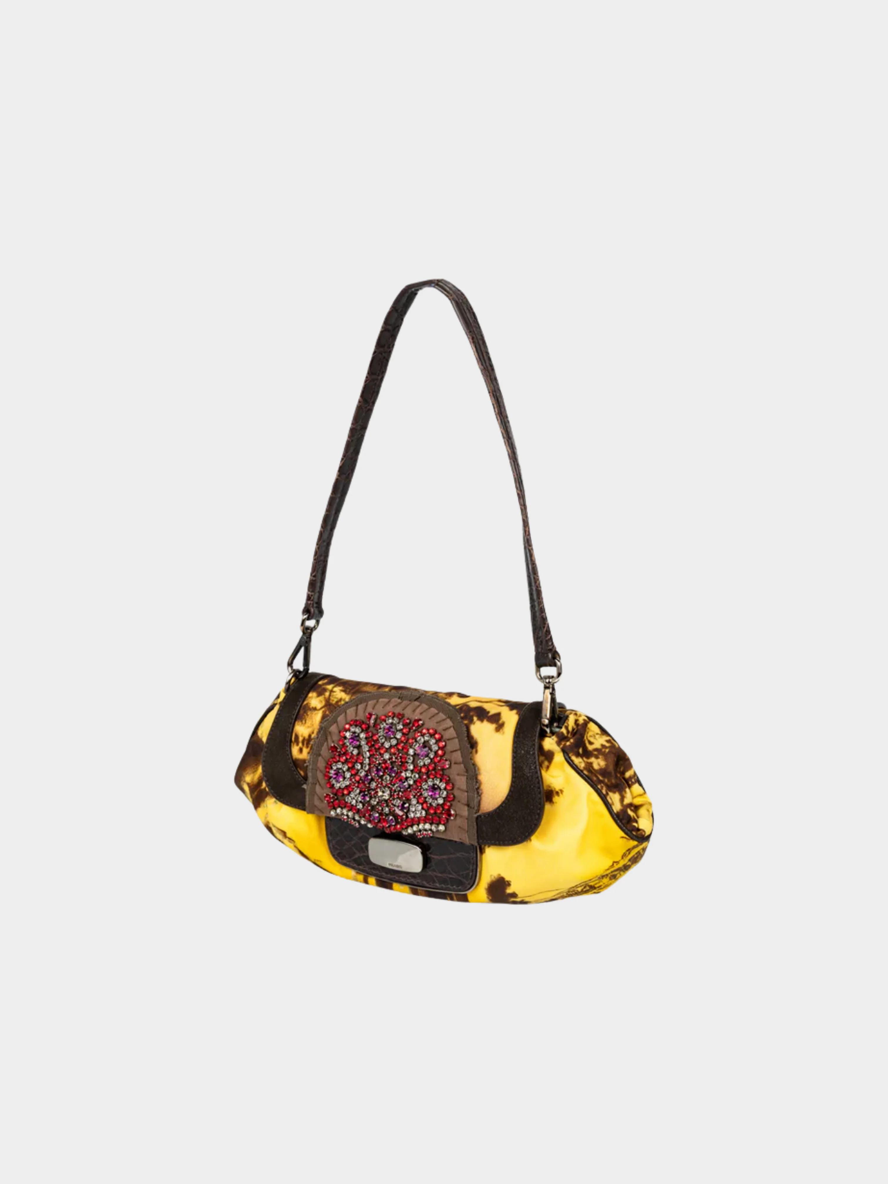 Prada FW 2004 Jewel-Embellished Printed Satin Shoulder Crocodile Bag - Image 3
