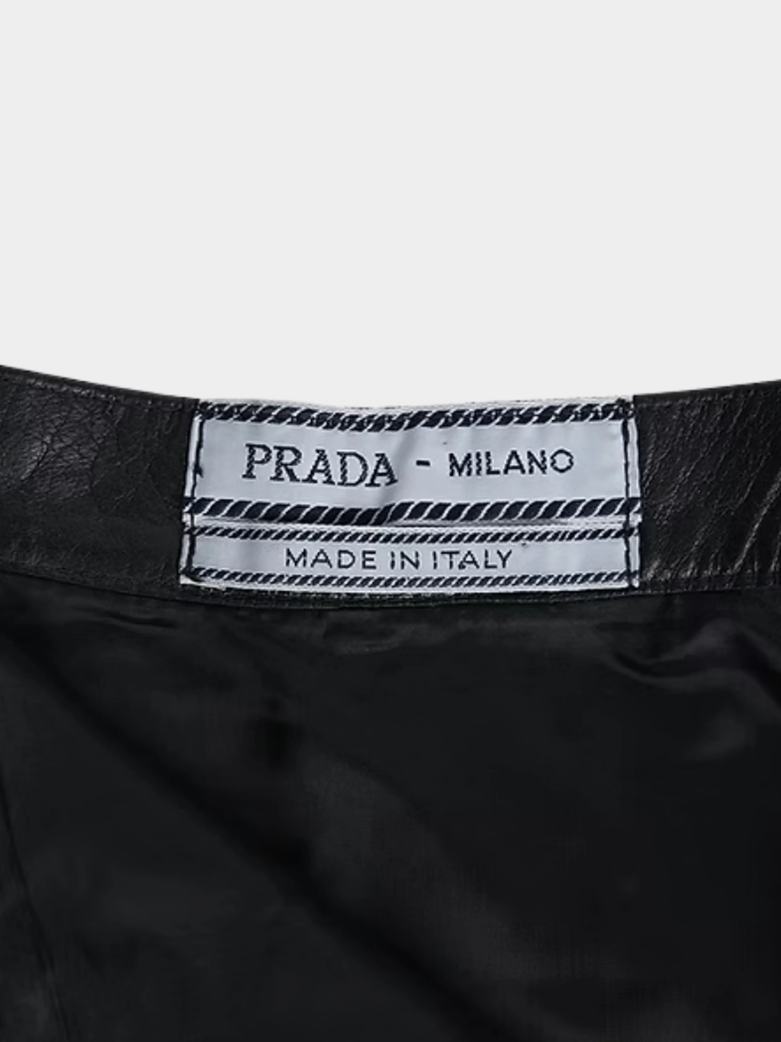 Prada FW 1994 Black Leather Mini Skirt - Image 5