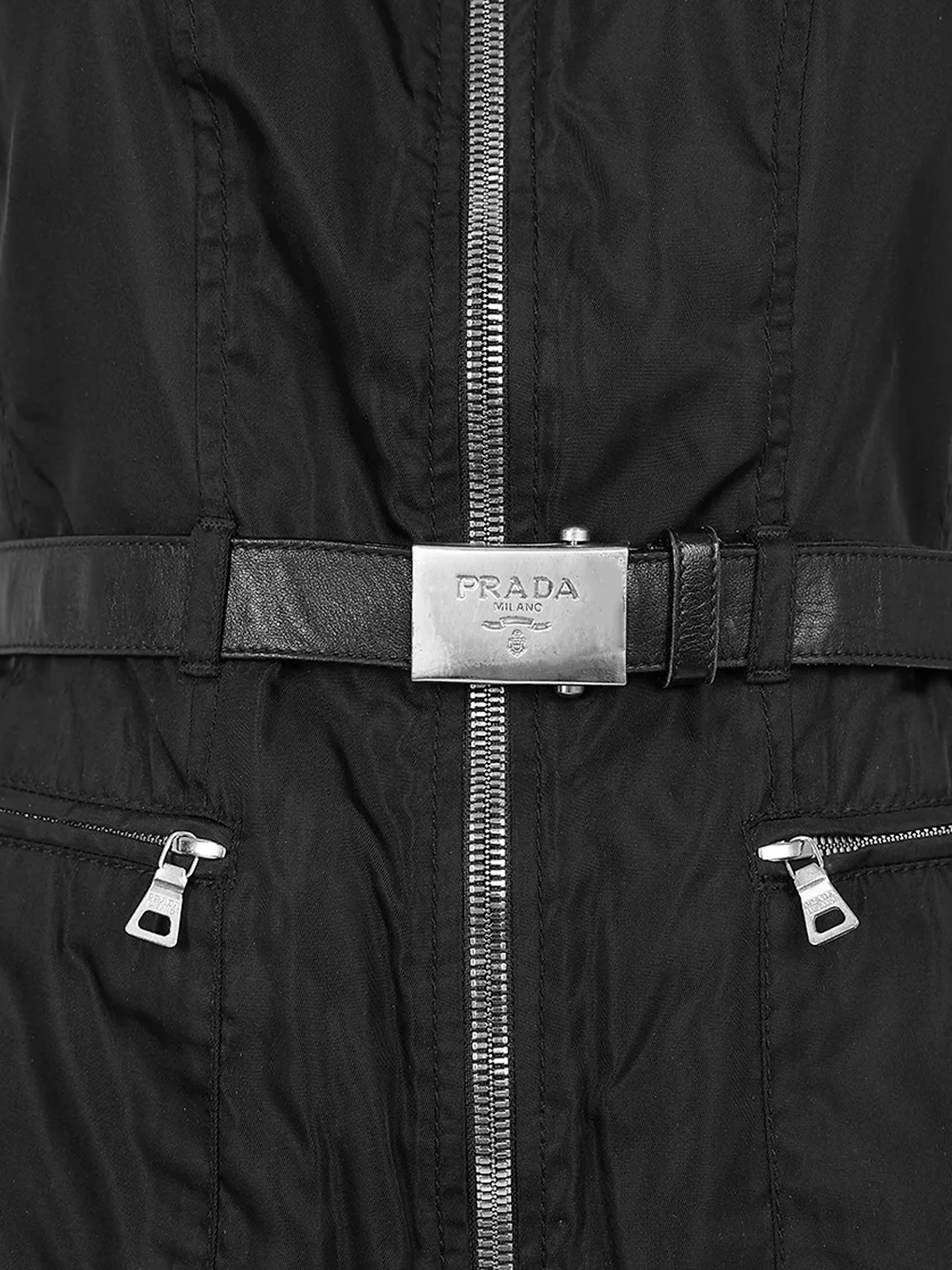 Prada FW 1994 Black Nylon Belted Dress - Image 3