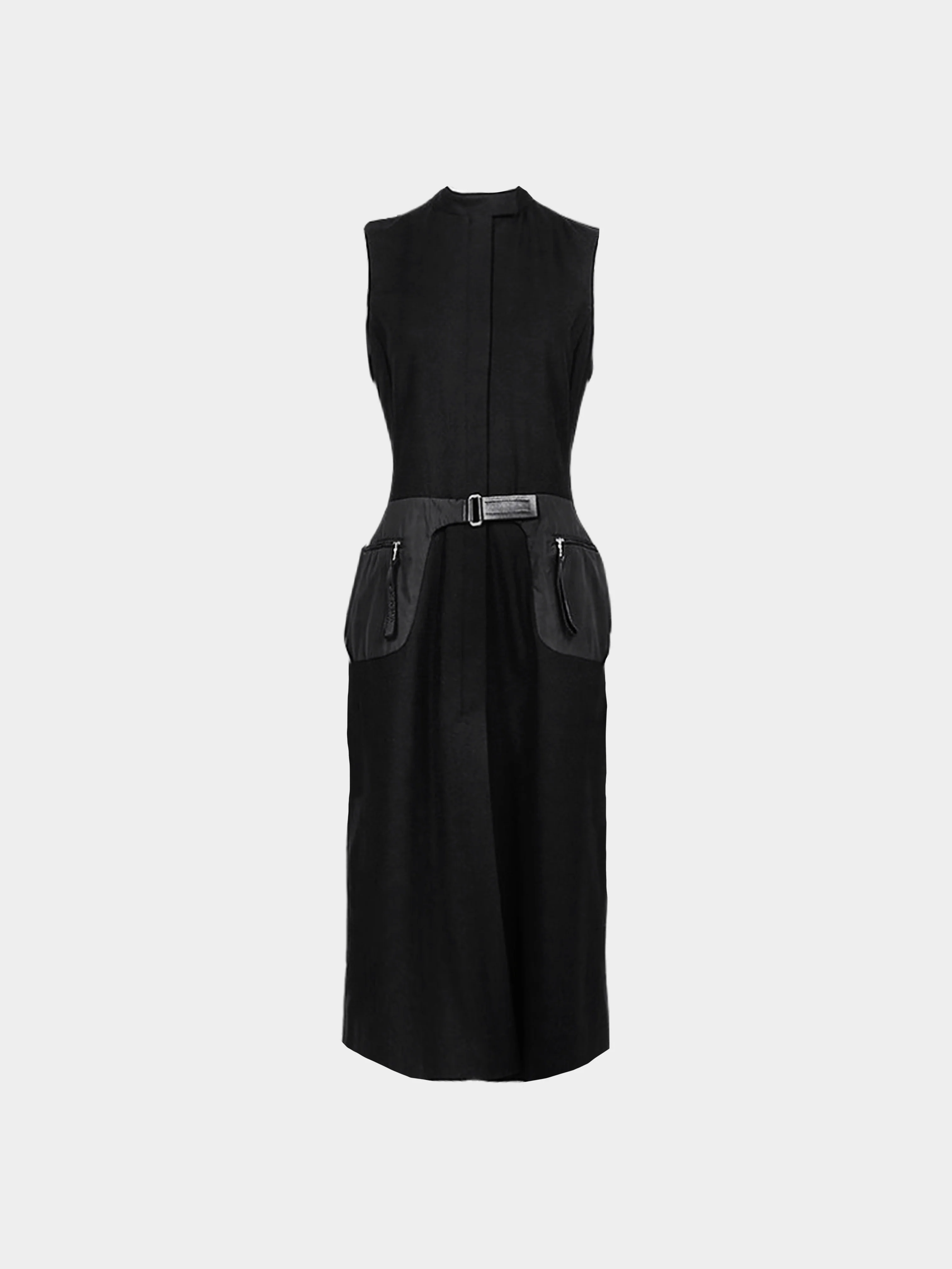 Prada FW 1999 Black Wool Belted Maxi Dress