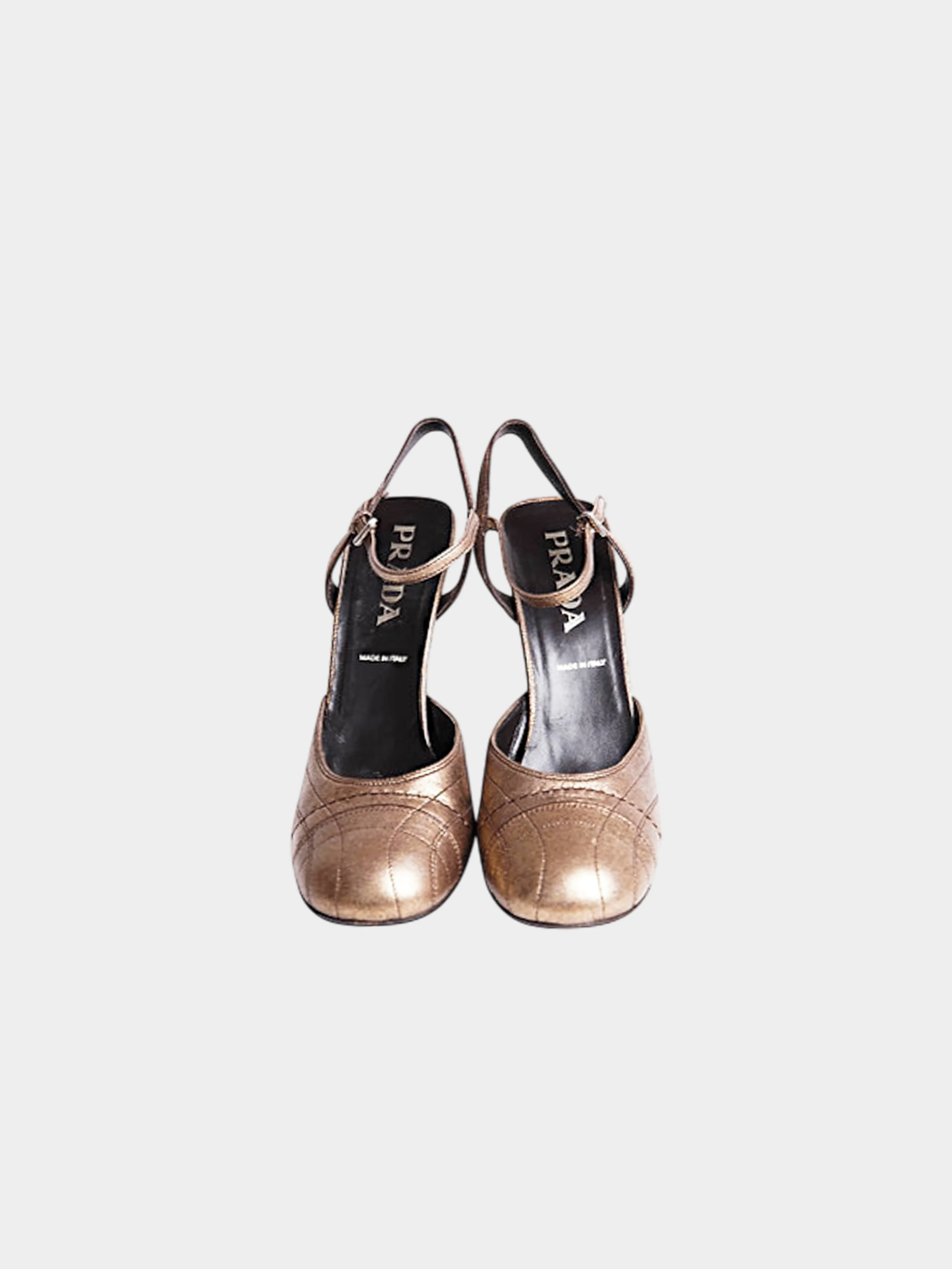 Prada FW 2000 Bronze Metallic Leather Pumps - Image 2