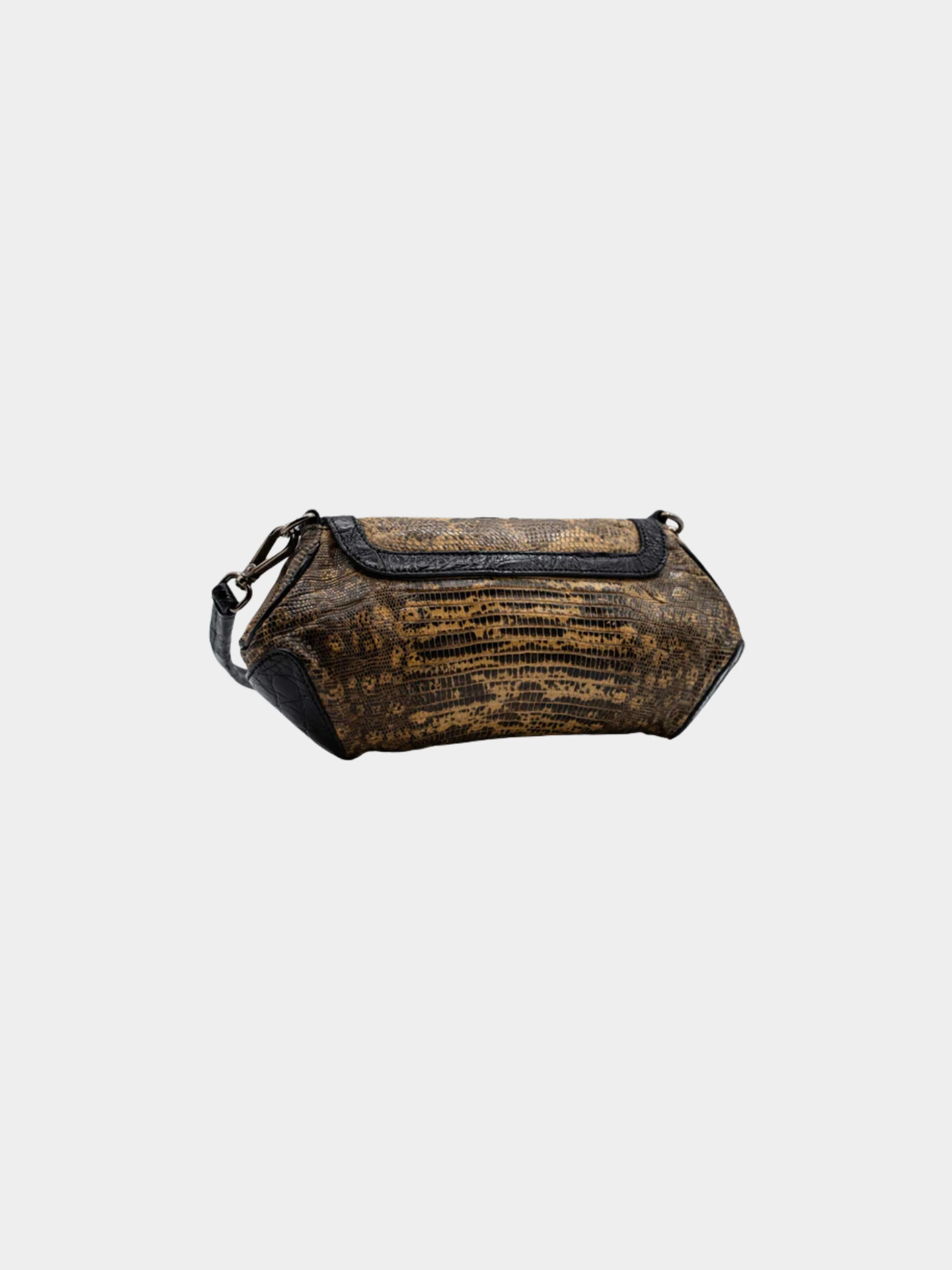 Prada FW 2004 Brown Lizard and Crocodile Crystal Embellished Skipper Shoulder Bag - Image 2