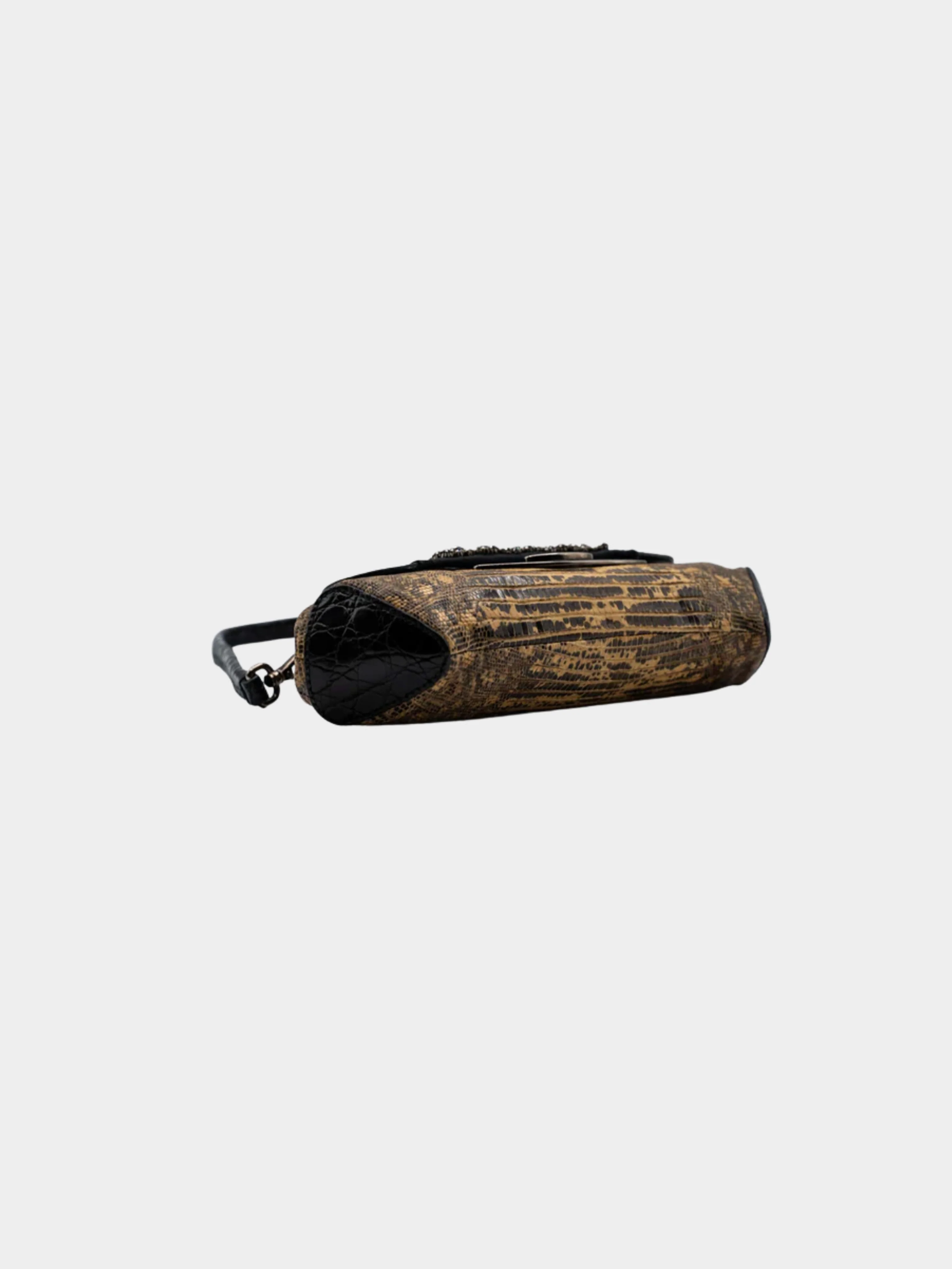 Prada FW 2004 Brown Lizard and Crocodile Crystal Embellished Skipper Shoulder Bag - Image 3