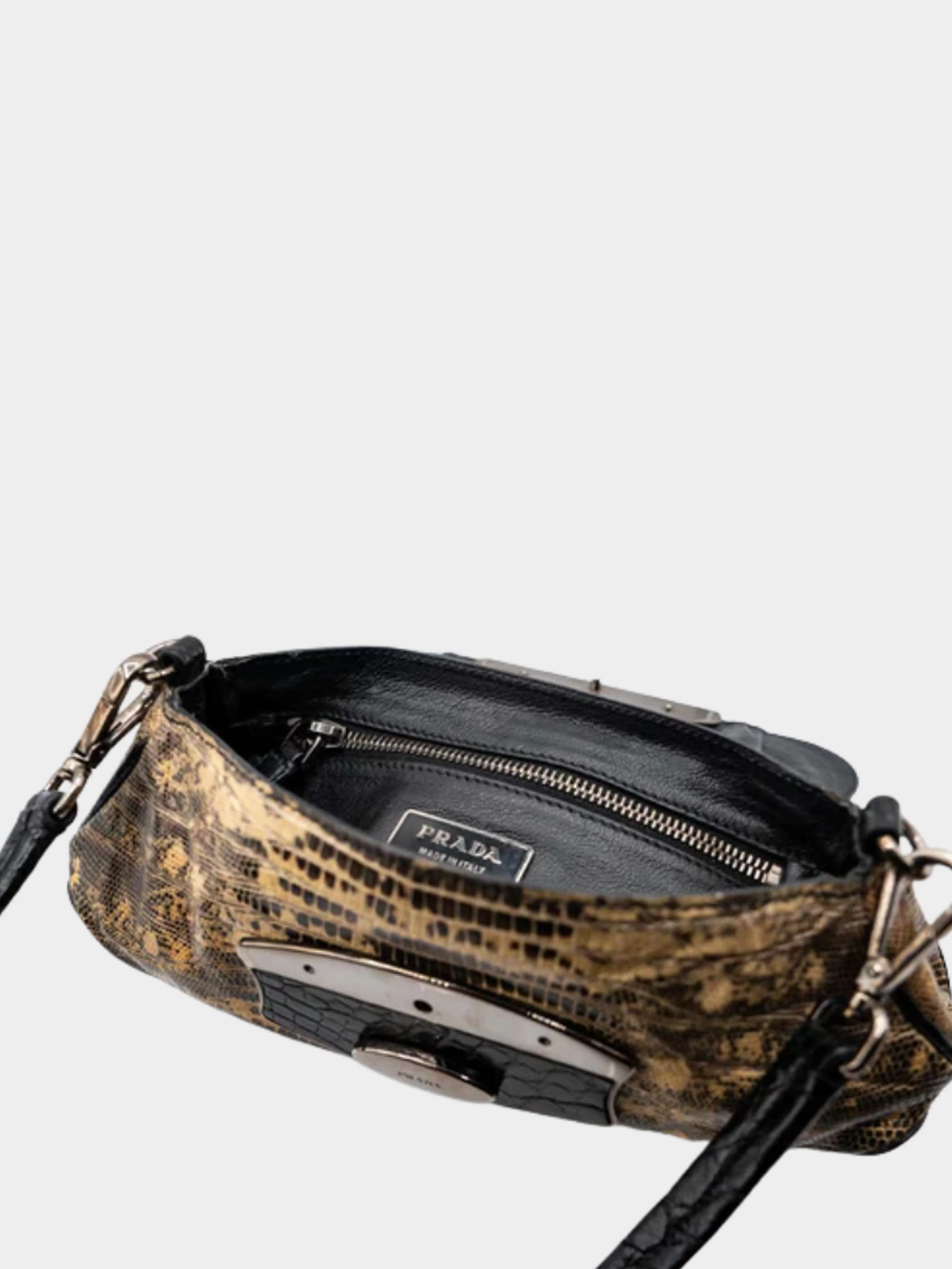 Prada FW 2004 Brown Lizard and Crocodile Crystal Embellished Skipper Shoulder Bag - Image 4