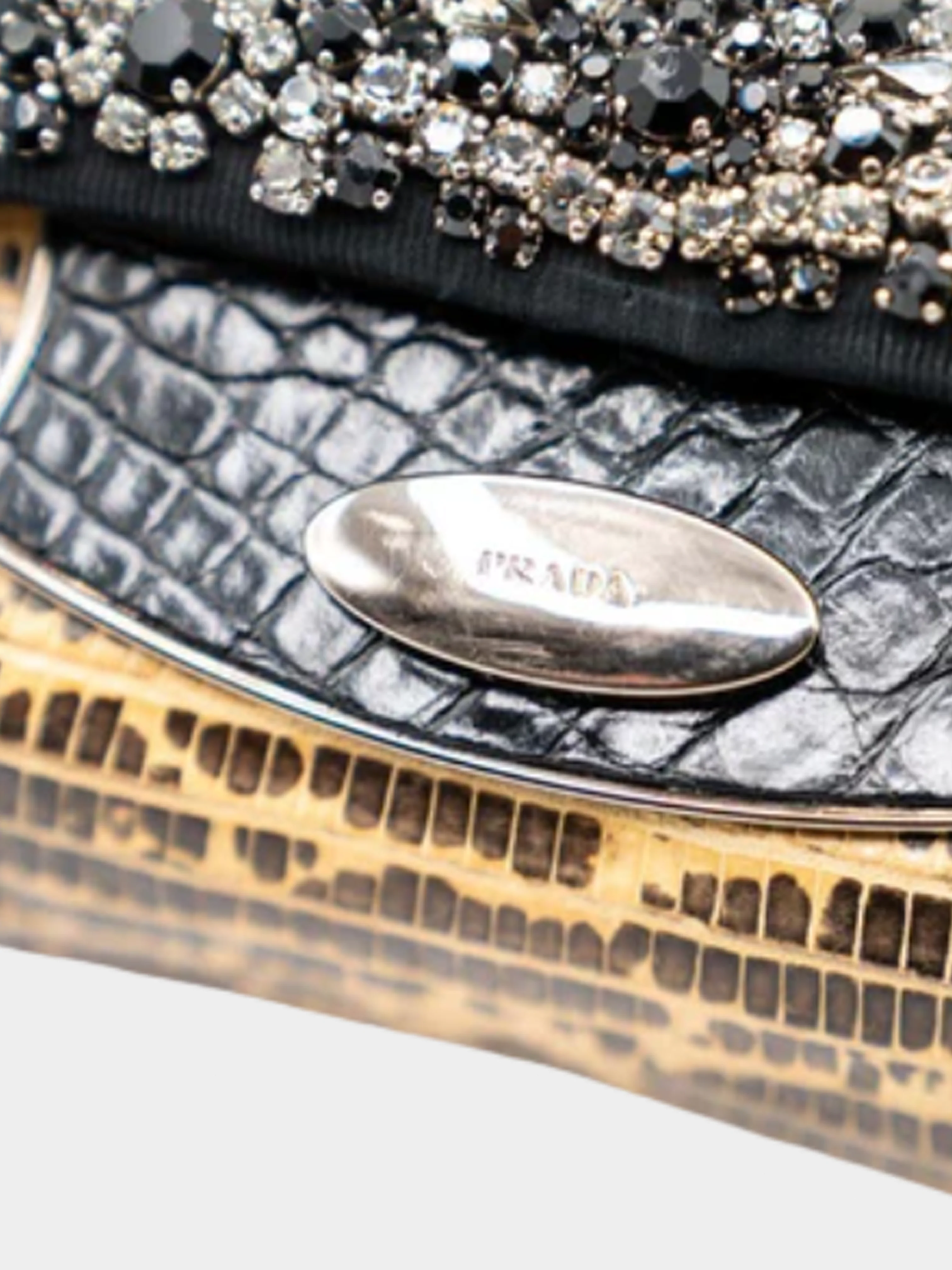 Prada FW 2004 Brown Lizard and Crocodile Crystal Embellished Skipper Shoulder Bag - Image 5