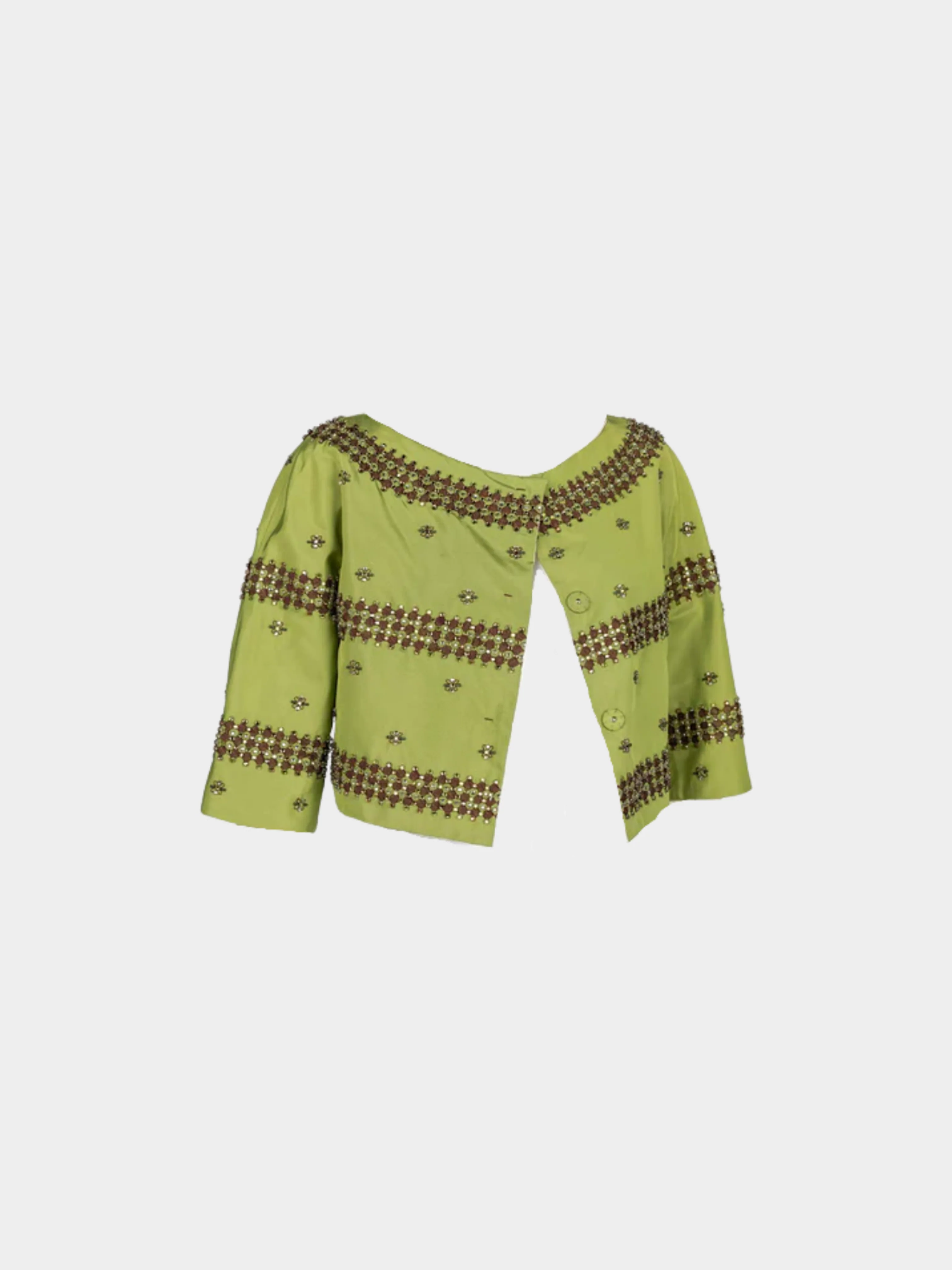 Prada FW 2004 Green Silk Crystal Embellished Cropped Jacket - Image 3