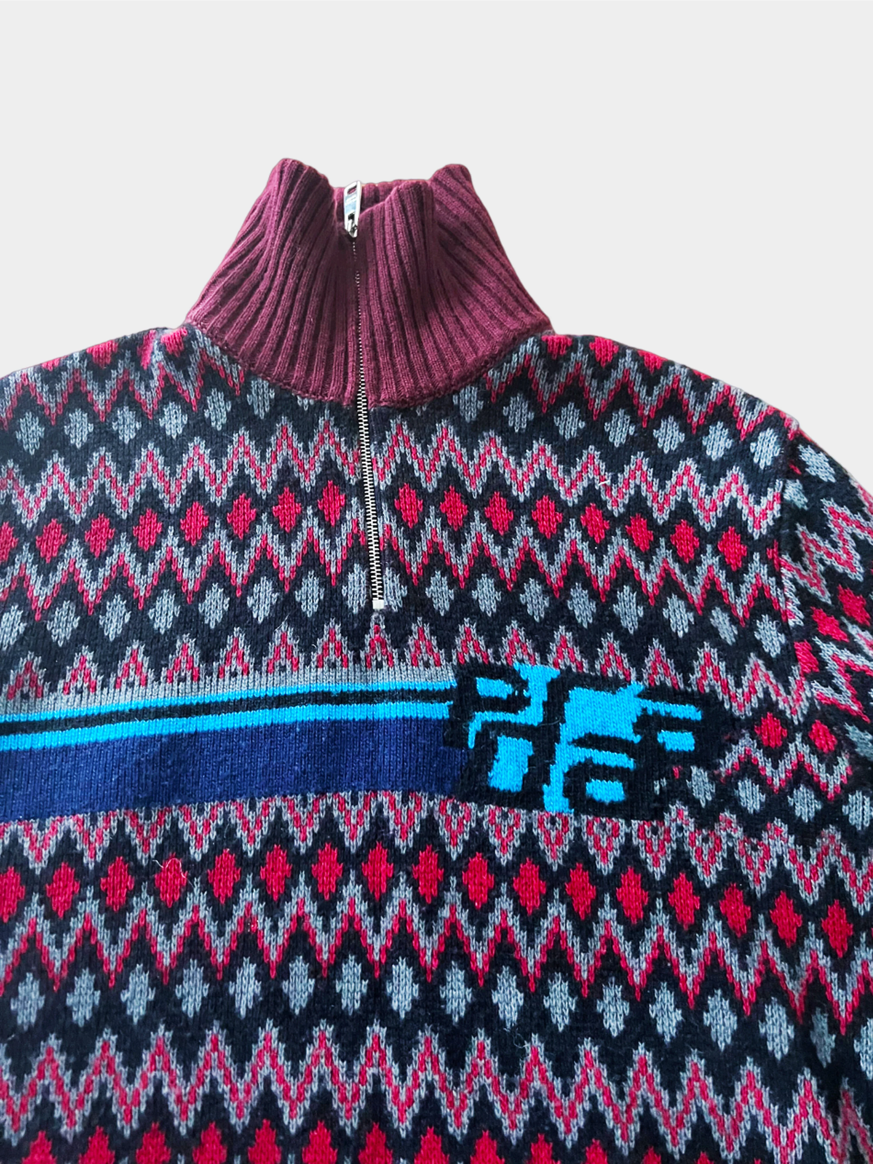 Prada FW 2018 3/4 Zip Graphic Burgundy Sweater - Image 3