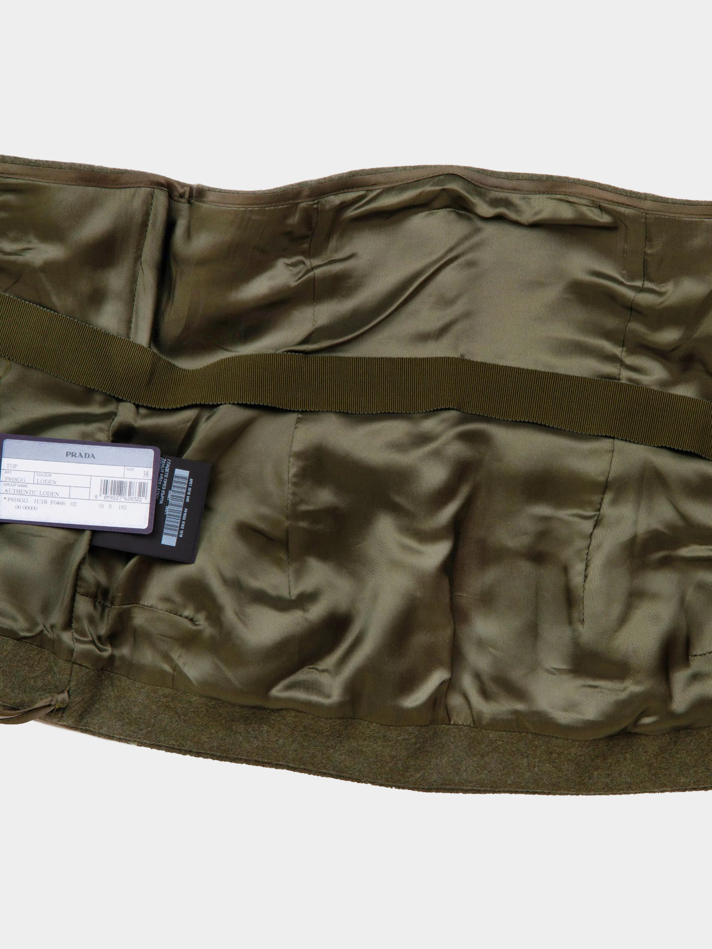 Prada FW 2019 Green Felt Military Bustier Top - Image 3