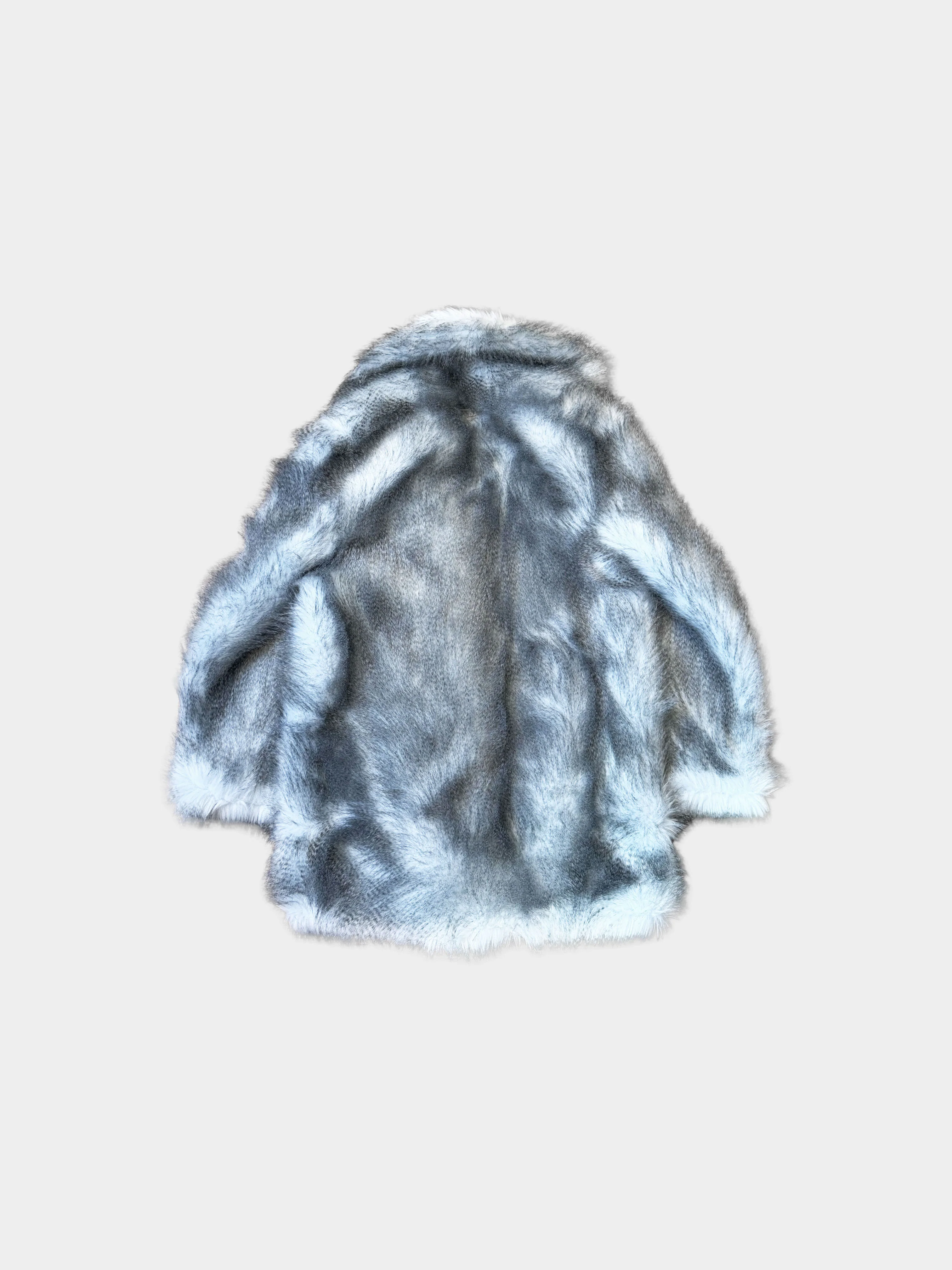 Prada FW 2021 Runway Blue and Grey Faux Fur Double-breasted Coat - Image 2