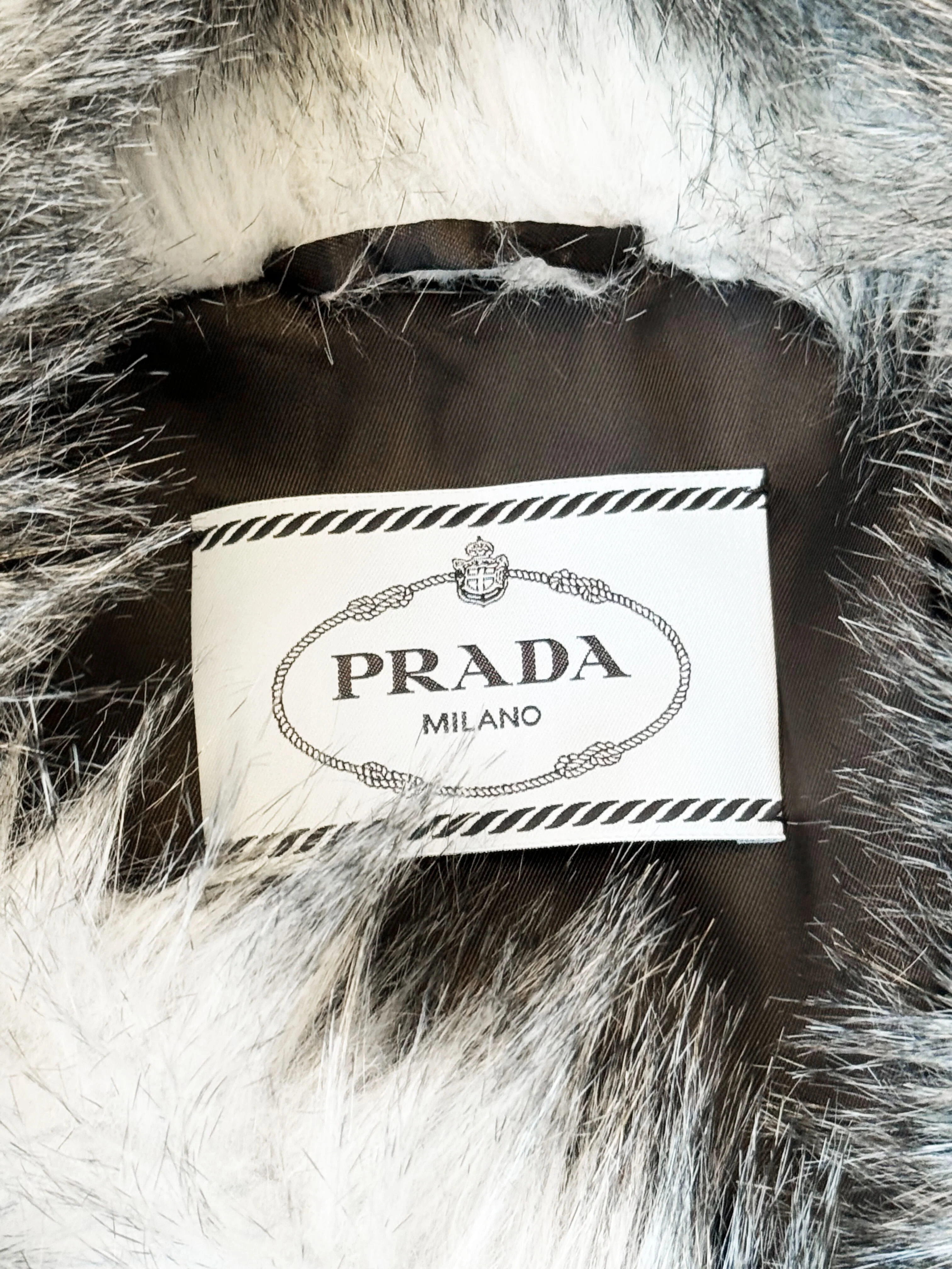 Prada FW 2021 Runway Blue and Grey Faux Fur Double-breasted Coat - Image 5