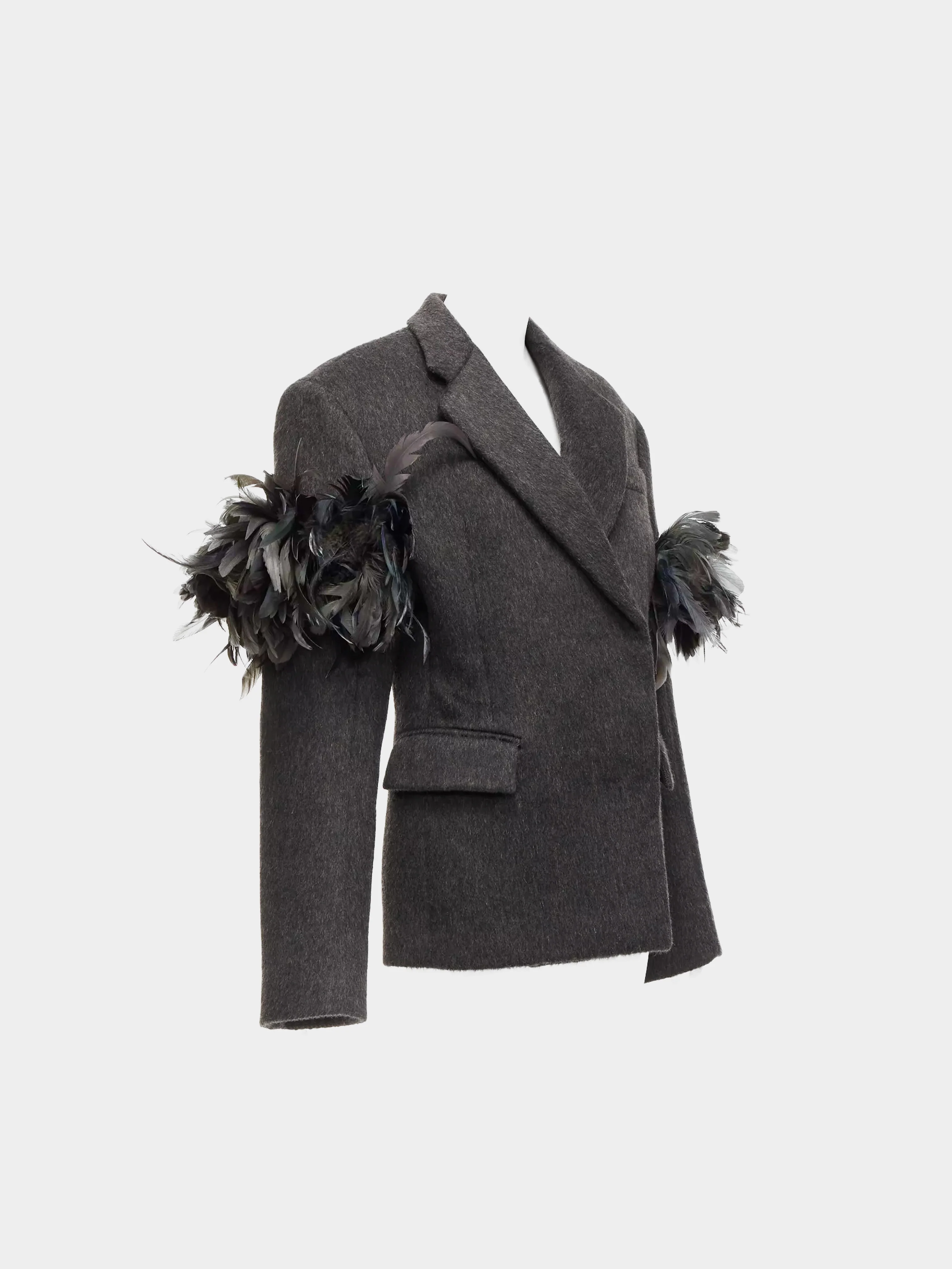 Prada FW 2022 Runway Slate Grey Virgin Wool And Feathers Double-Breasted Jacket - Image 2