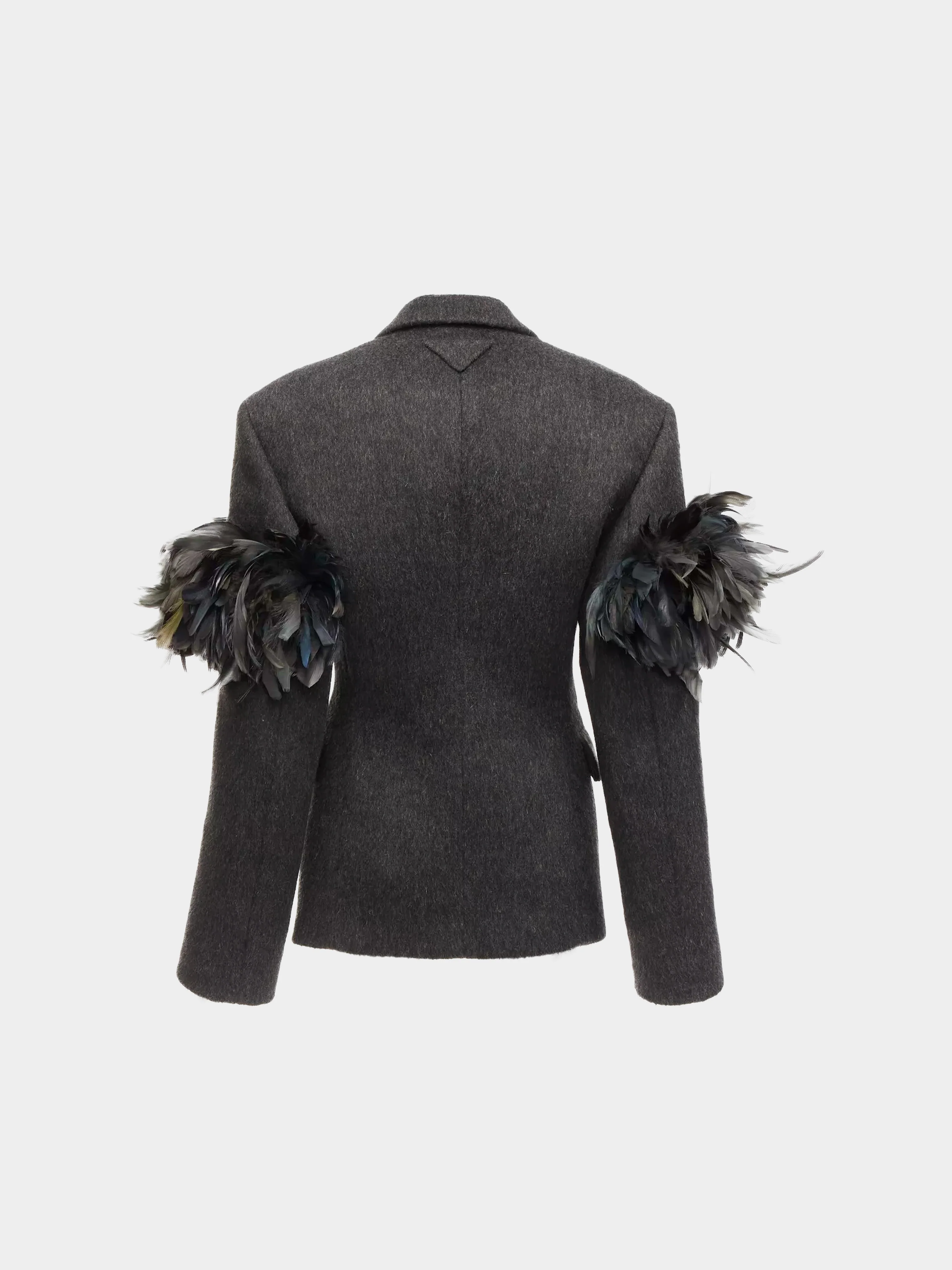Prada FW 2022 Runway Slate Grey Virgin Wool And Feathers Double-Breasted Jacket - Image 3