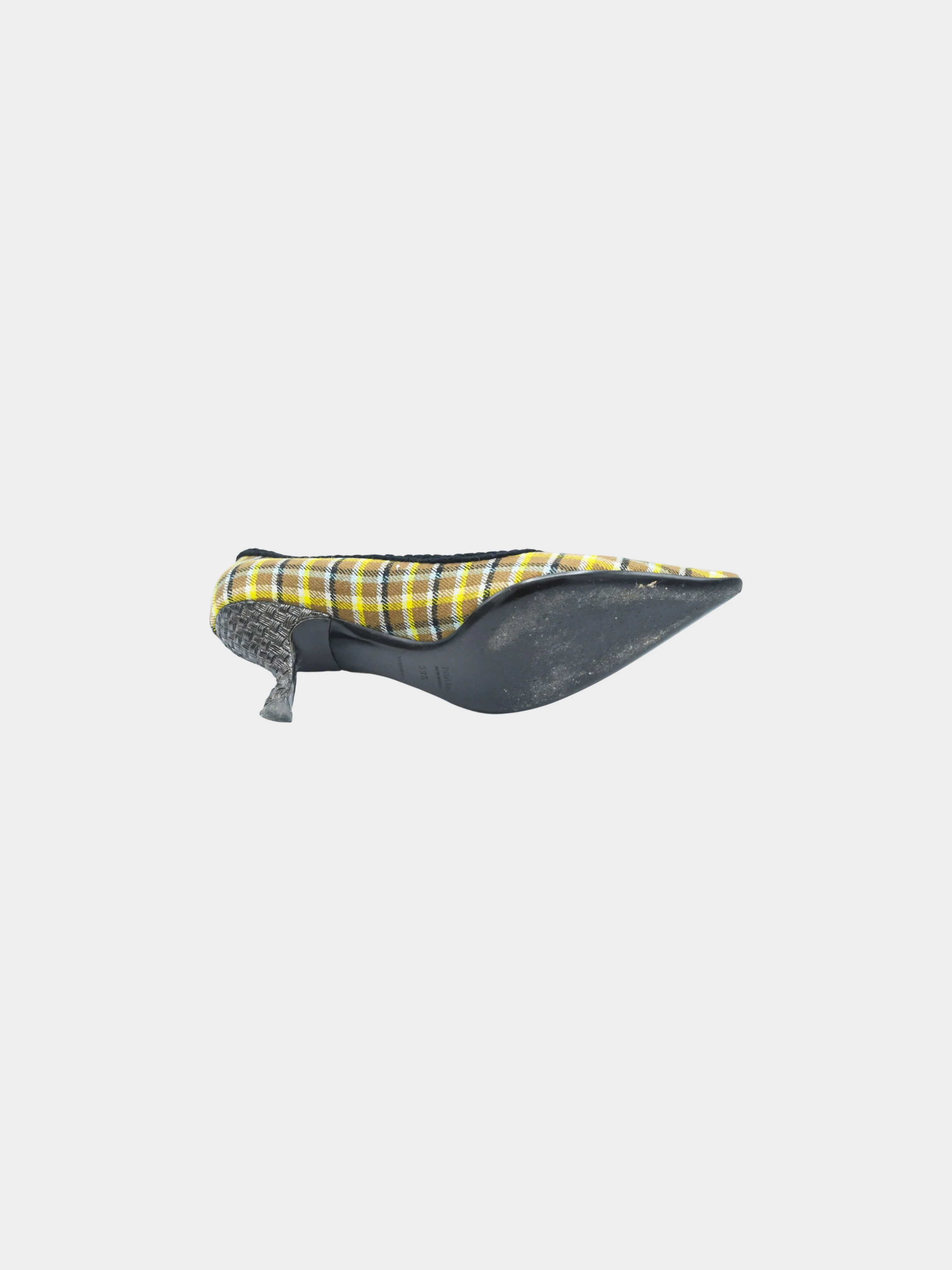 Prada Mid-2000s Green and Brown Prince of Wales Wool Pumps - Image 5